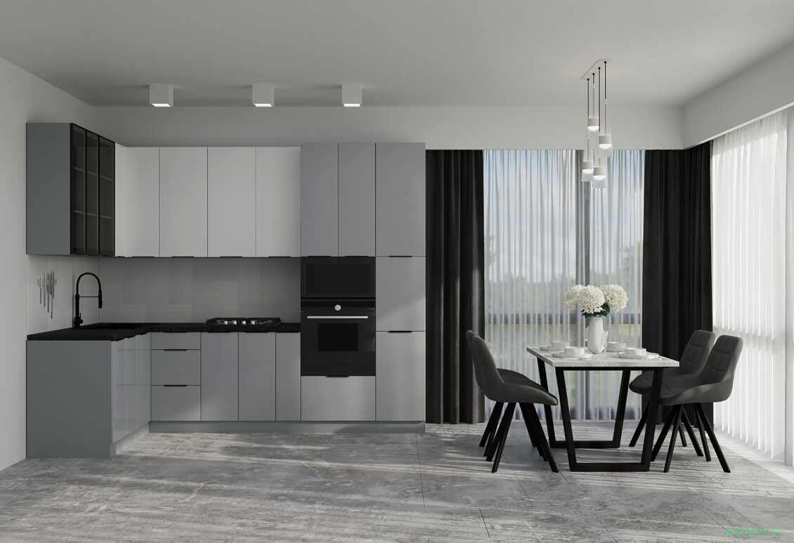 Кутова кухня Діплос / Diplos Blum 1.6х2.8 MebelStar, сірий глянець, білий agt - Зображення 1 Зображення 1 - Кутова кухня Діплос / Diplos Blum 1.6х2.8 MebelStar, сірий глянець, білий agt