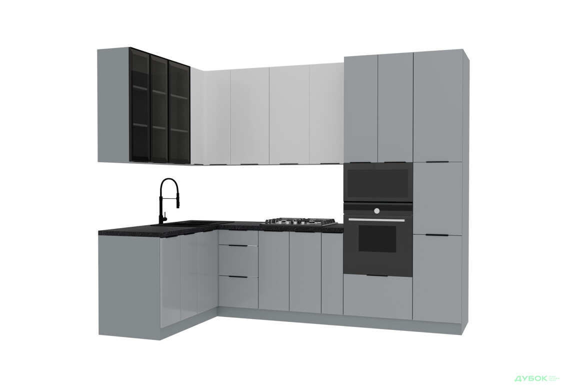 Зображення 2 - Кутова кухня Діплос / Diplos Blum 1.6х2.8 MebelStar, сірий глянець, білий agt