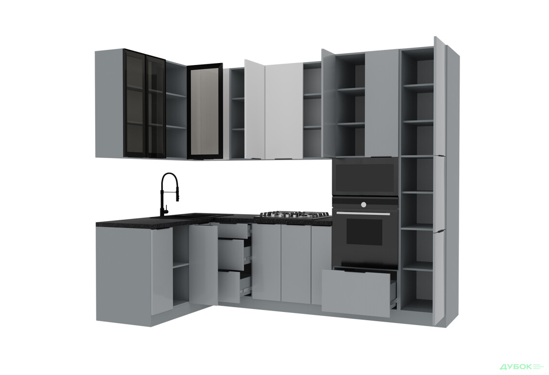 Кутова кухня Діплос / Diplos Blum 1.6х2.8 MebelStar, сірий глянець, білий agt - Зображення 3 Зображення 3 - Кутова кухня Діплос / Diplos Blum 1.6х2.8 MebelStar, сірий глянець, білий agt