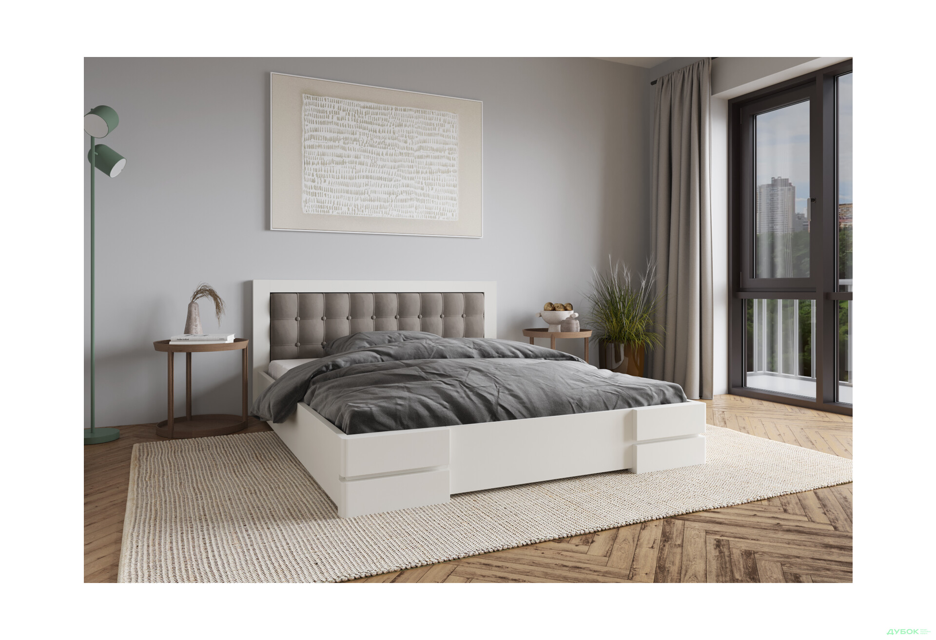 Зображення 4 - Ліжко Arbor Drev Регіна 160 см прошивка узголів'я квадрат, тк. Лагуна 08, біле, сосна