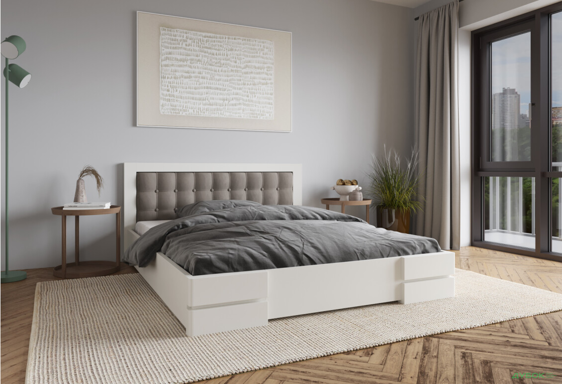 Зображення 4 - Ліжко Arbor Drev Регіна 160 см прошивка узголів'я квадрат, тк. Лагуна 08, біле, сосна