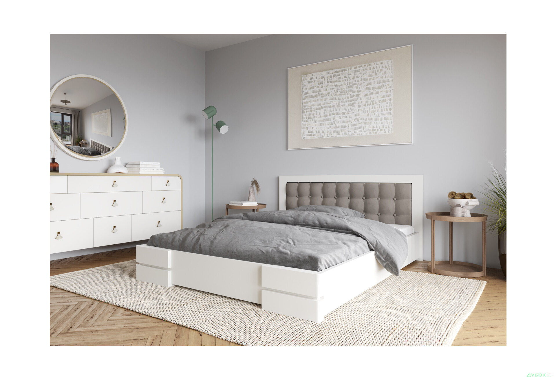 Зображення 2 - Ліжко Arbor Drev Регіна 160 см прошивка узголів'я квадрат, тк. Лагуна 08, біле, сосна