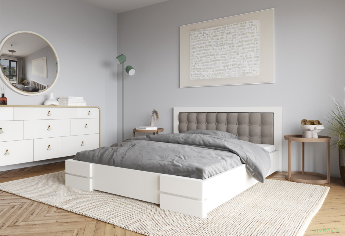 Зображення 2 - Ліжко Arbor Drev Регіна 160 см прошивка узголів'я квадрат, тк. Лагуна 08, біле, сосна