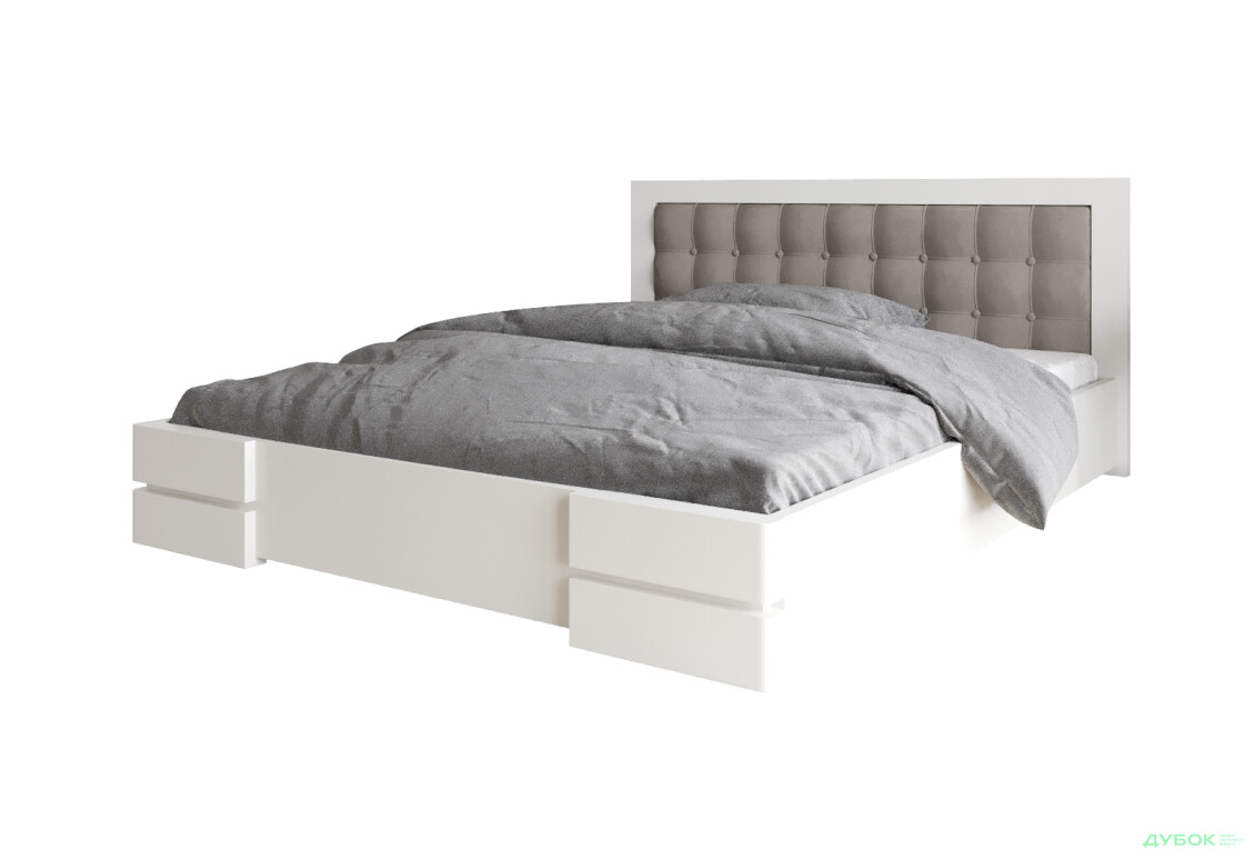 Ліжко Arbor Drev Регіна 160 см прошивка узголів'я квадрат, тк. Лагуна 08, біле, сосна