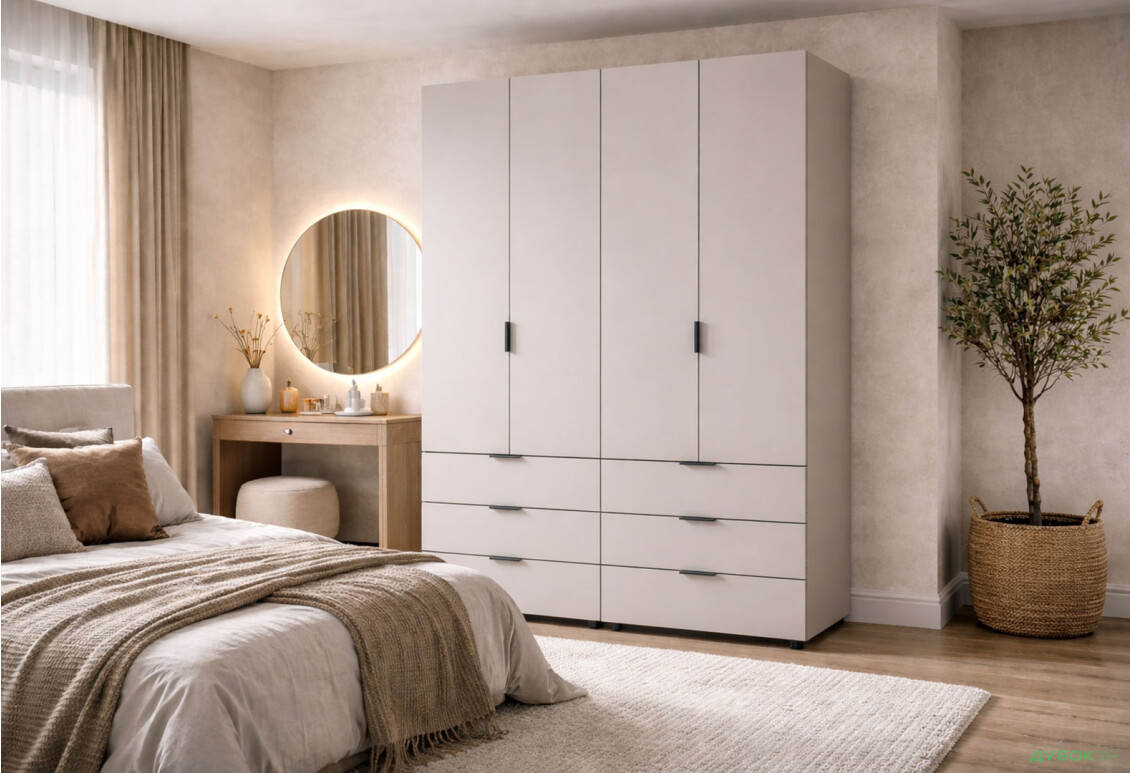 Зображення 2 - Шафа Doros Гелар 2+2 ДСП 4-дверна з 6 шухлядами 155 см Кашемір