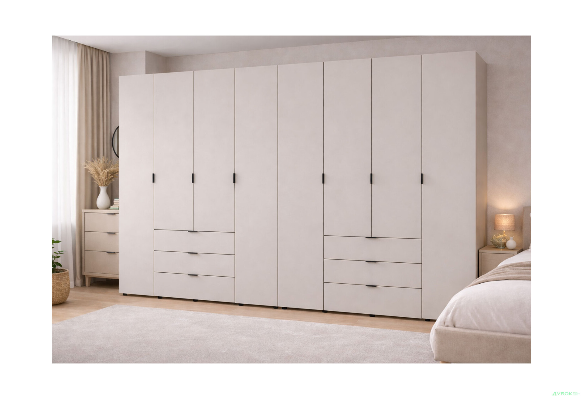 Зображення 2 - Шафа Doros Гелар 4+4 ДСП 8-дверна з 6 шухлядами 310 см Кашемір