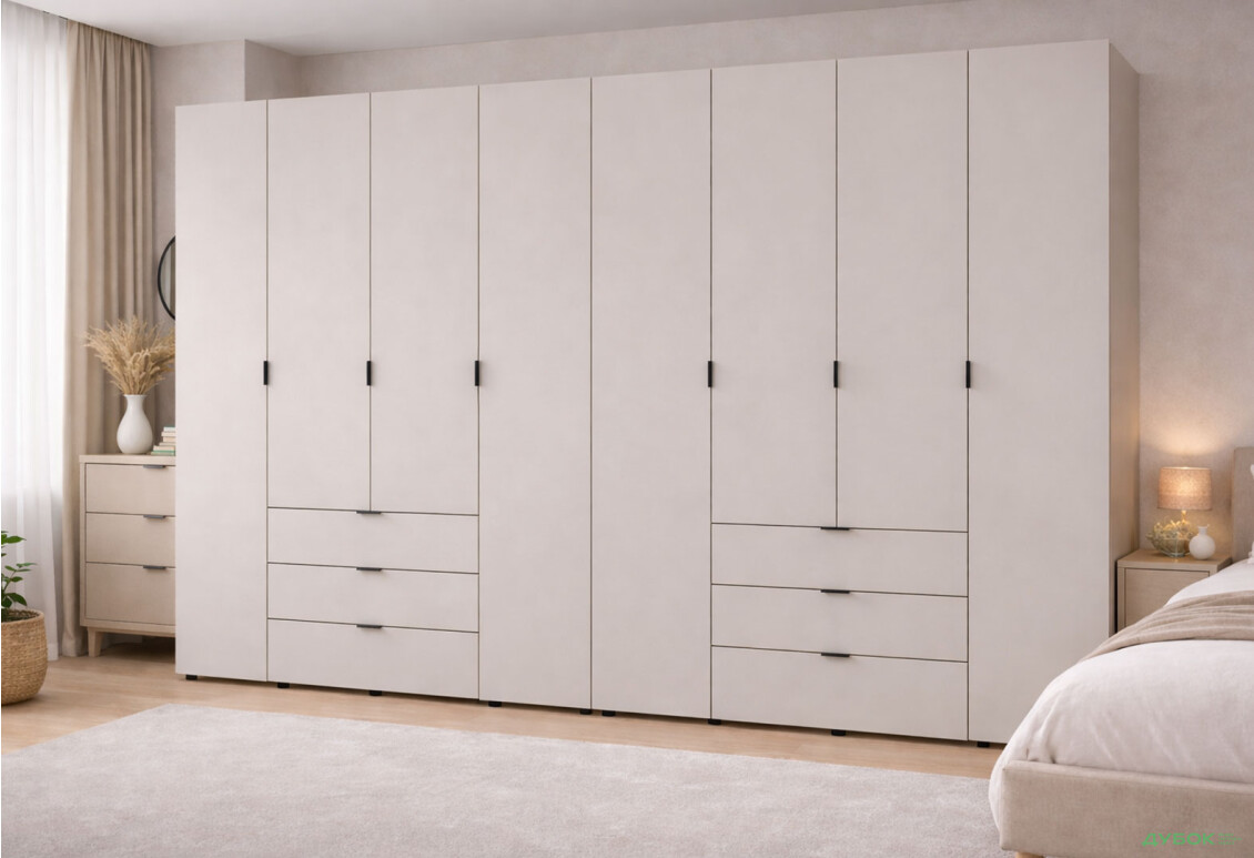 Зображення 2 - Шафа Doros Гелар 4+4 ДСП 8-дверна з 6 шухлядами 310 см Кашемір