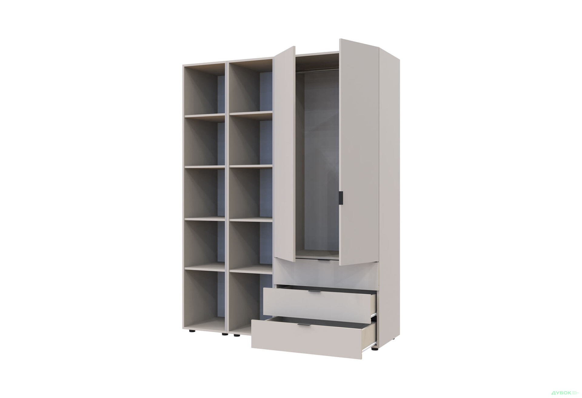 Изображение 9 - Шкаф Doros Гелар 2 ДСП 2-дверная с 3 ящиками и 2 этажерками 154 см Кашемир
