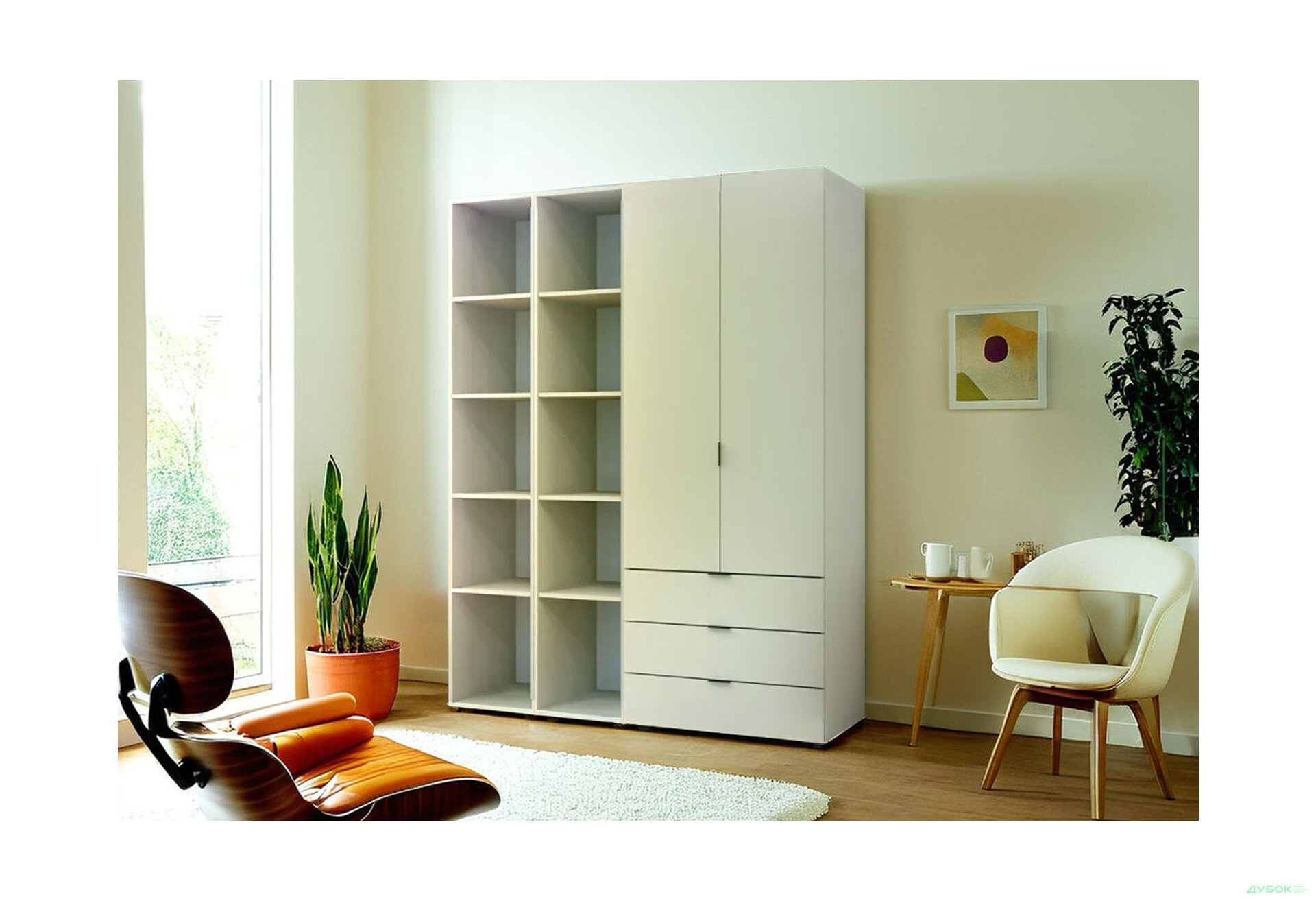 Изображение 4 - Шкаф Doros Гелар 2 ДСП 2-дверная с 3 ящиками и 2 этажерками 154 см Кашемир