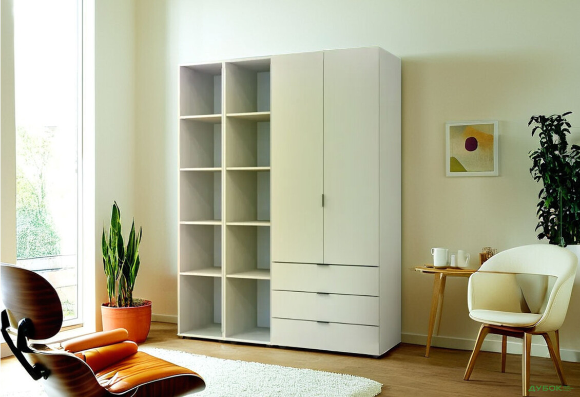 Изображение 4 - Шкаф Doros Гелар 2 ДСП 2-дверная с 3 ящиками и 2 этажерками 154 см Кашемир