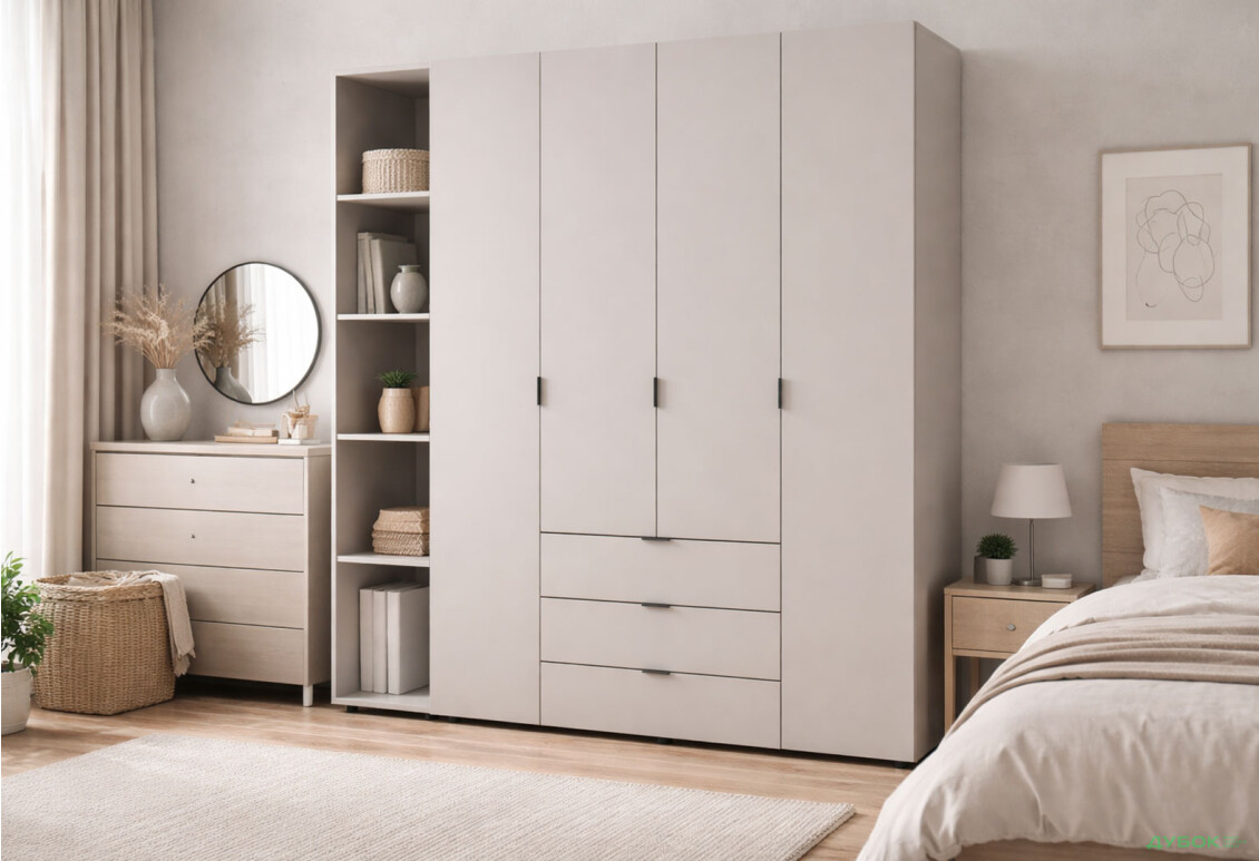 Зображення 2 - Шафа Doros Гелар 4 ДСП 4-дверна з 3 шухлядами та етажеркою 193 см Кашемір