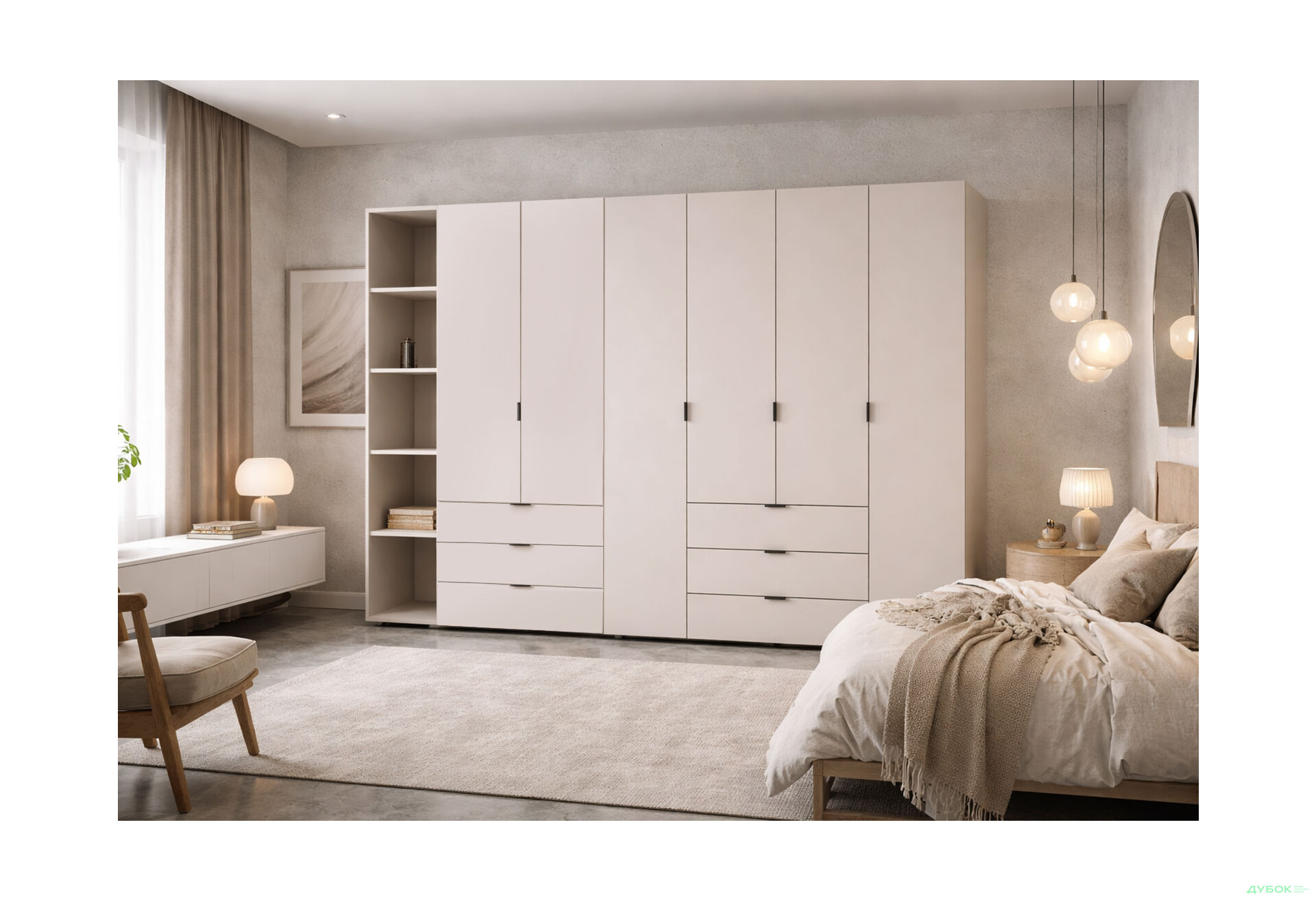 Изображение 2 - Шкаф Doros Гелар ДСП 2- и 4-дверная с ящиками и этажеркой 271 см Кашемир