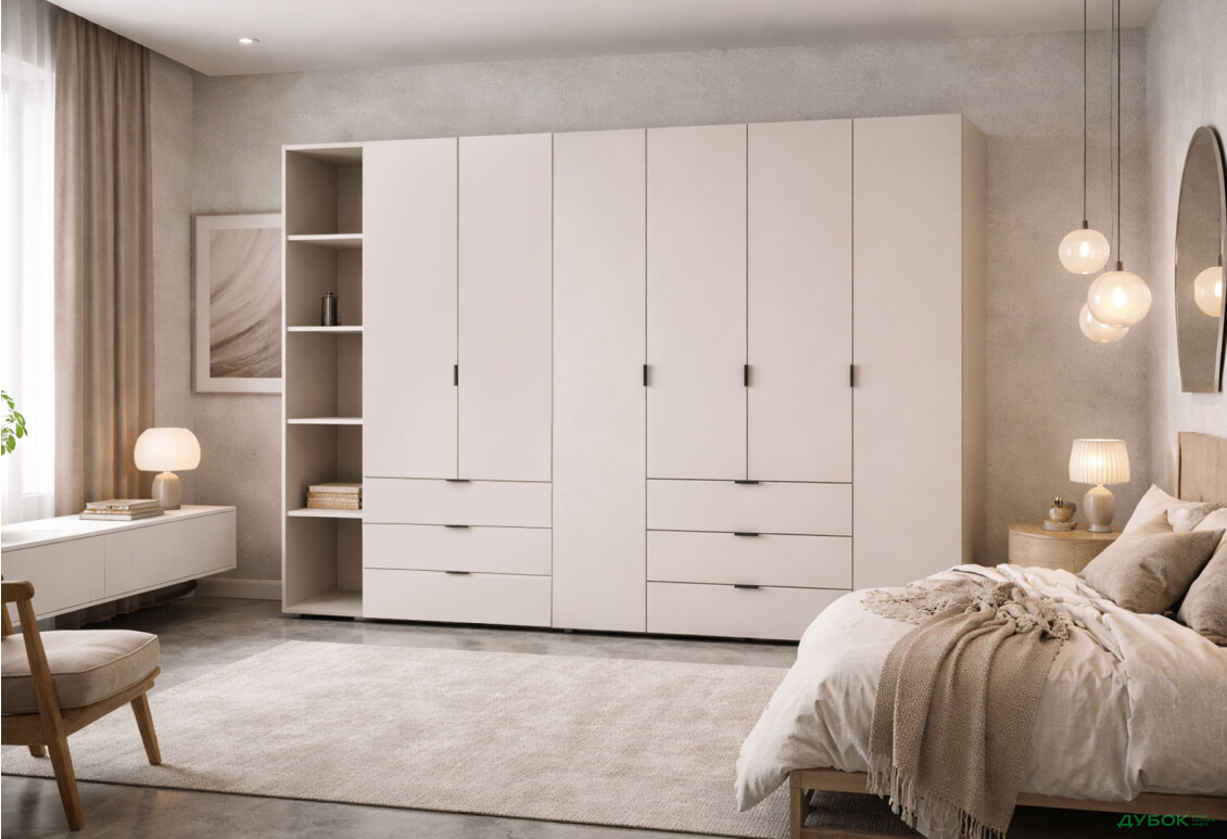 Изображение 2 - Шкаф Doros Гелар ДСП 2- и 4-дверная с ящиками и этажеркой 271 см Кашемир