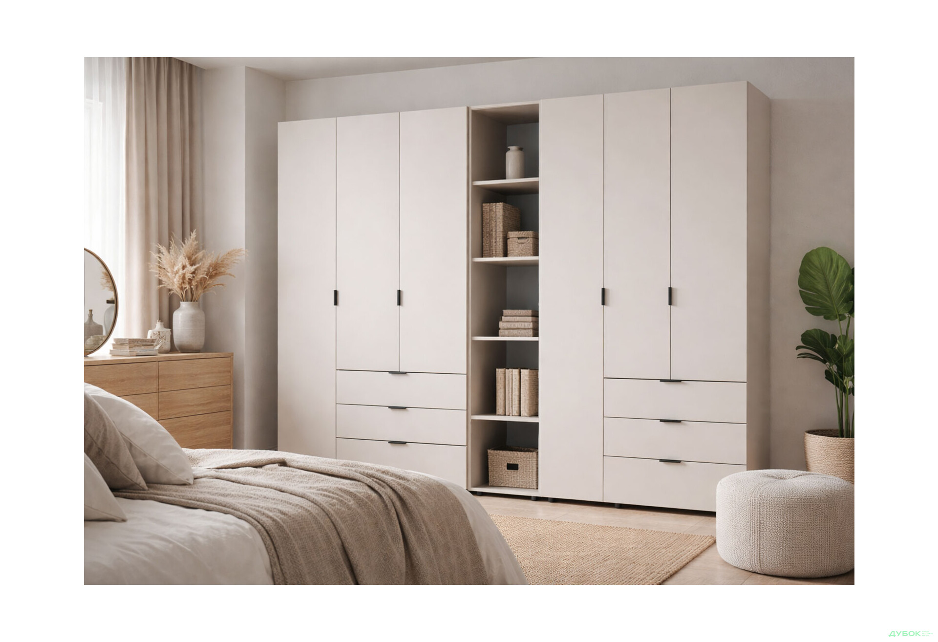 Зображення 2 - Шафа Doros Гелар ДСП дві 3-дверні з шухлядами та етажеркою 271 см Кашемір