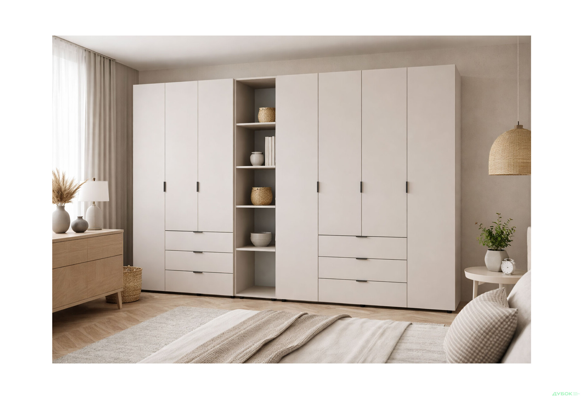 Изображение 2 - Шкаф Doros Гелар ДСП 3+4-дверная с ящиками и этажеркой 309 см Кашемир