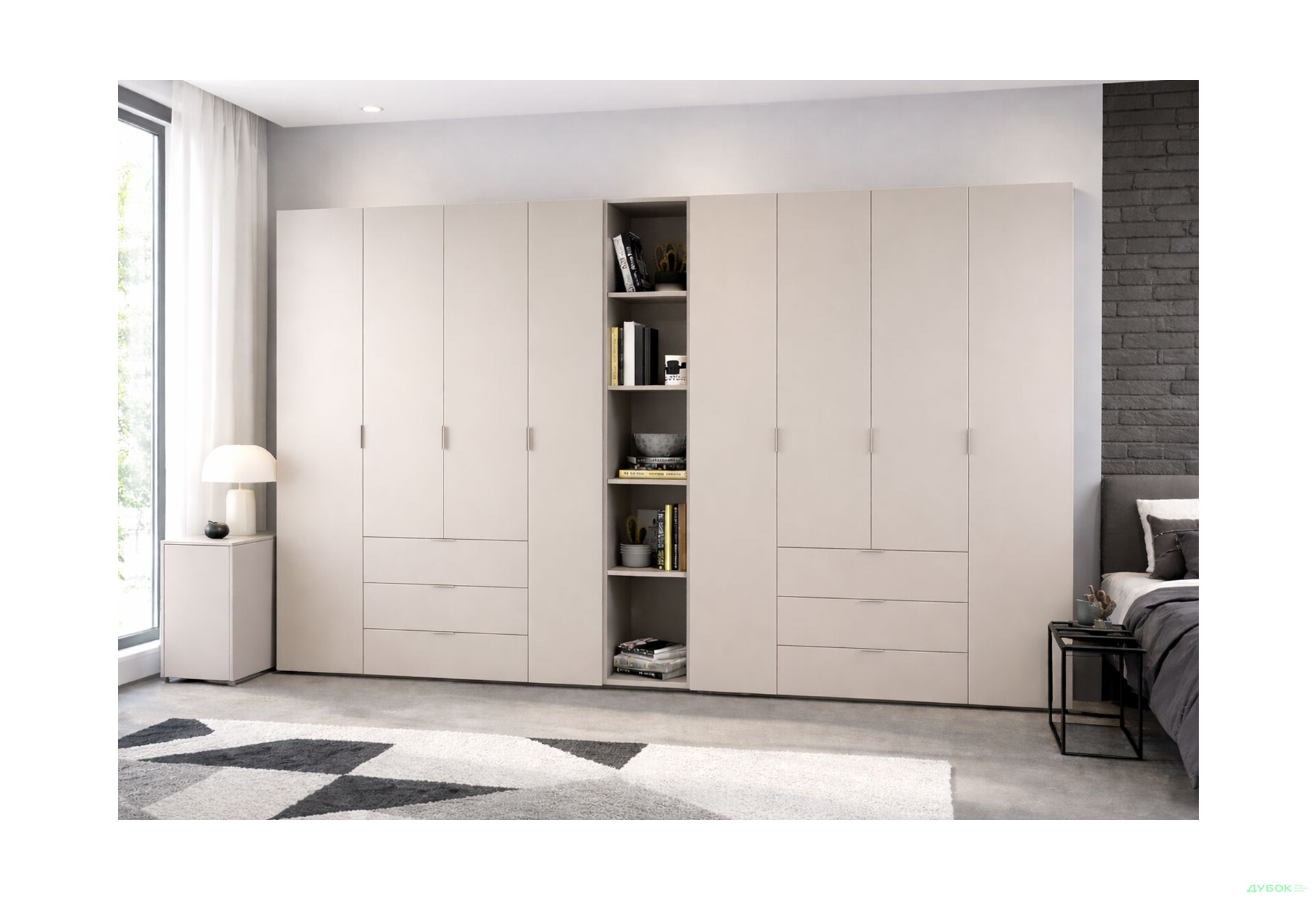 Зображення 2 - Шафа Doros Гелар ДСП 4+4-дверна з шухлядами та етажеркою 348 см Кашемір