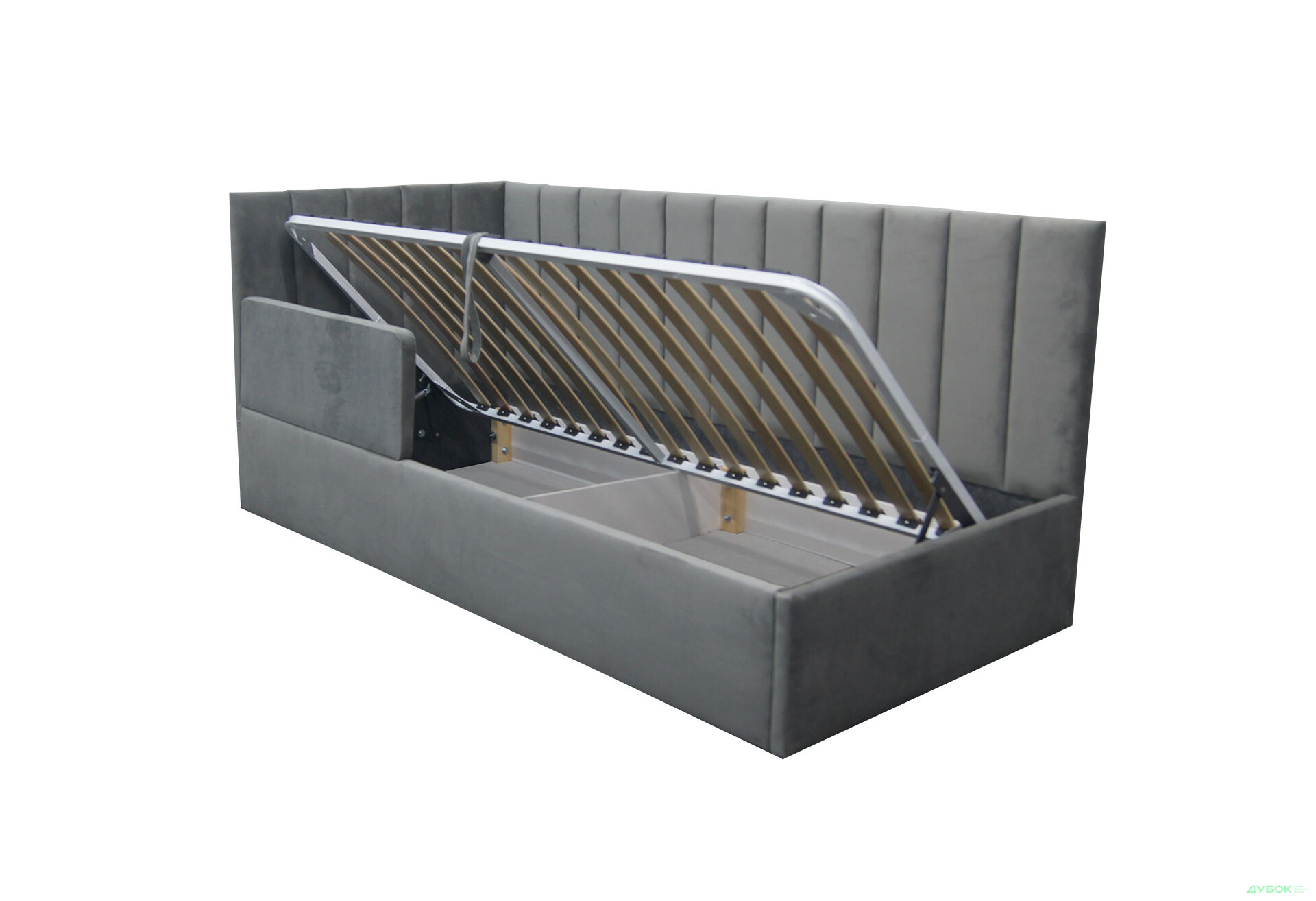Ліжко-подіум Vika Перлина New підйомне + бортик, збірка ліва, 90х200 см, темно-сіре - Зображення 4 Зображення 4 - Ліжко-подіум Vika Перлина New підйомне + бортик, збірка ліва, 90х200 см, темно-сіре