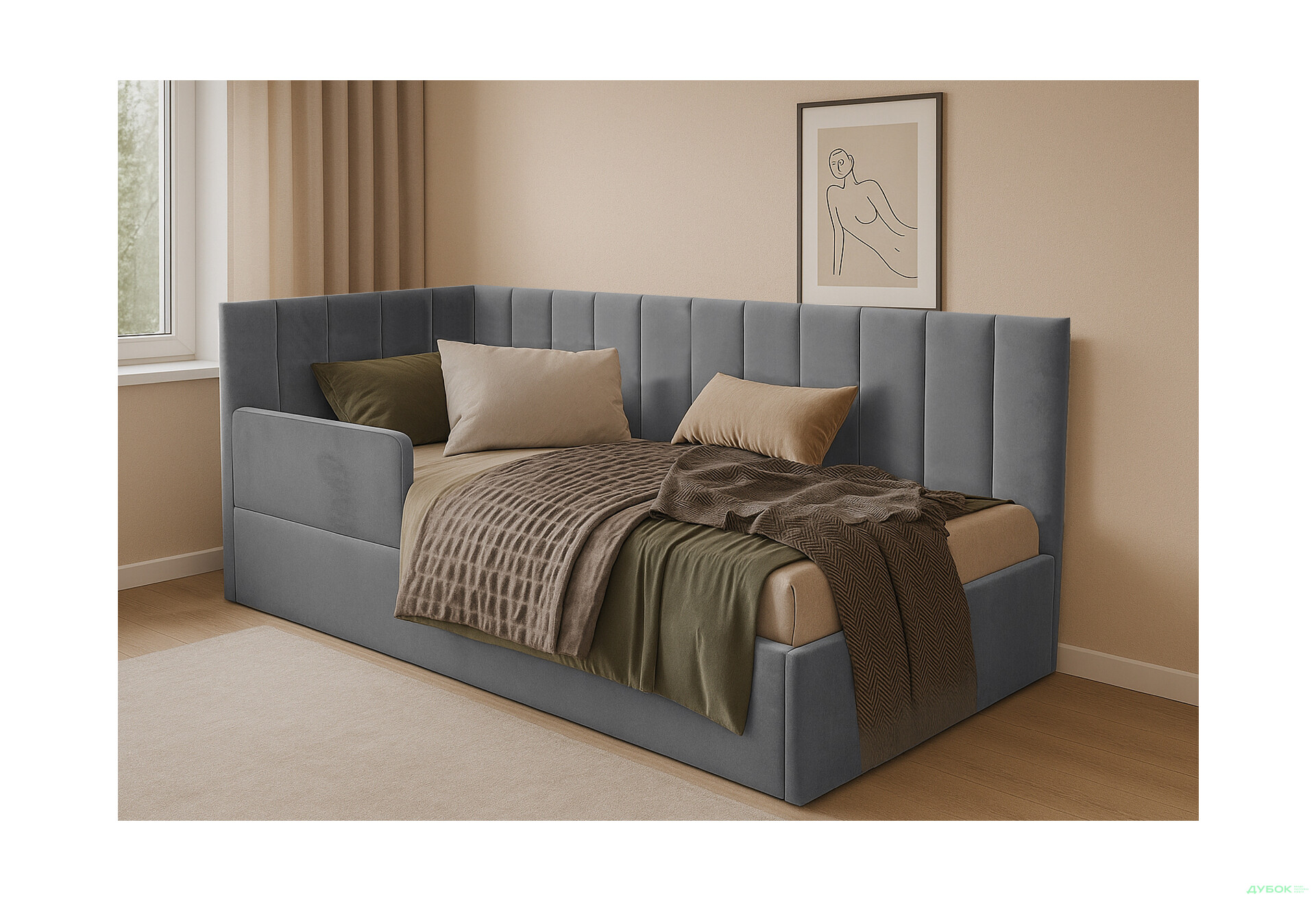 Ліжко-подіум Vika Перлина New підйомне + бортик, збірка ліва, 90х200 см, темно-сіре - Зображення 2 Зображення 2 - Ліжко-подіум Vika Перлина New підйомне + бортик, збірка ліва, 90х200 см, темно-сіре