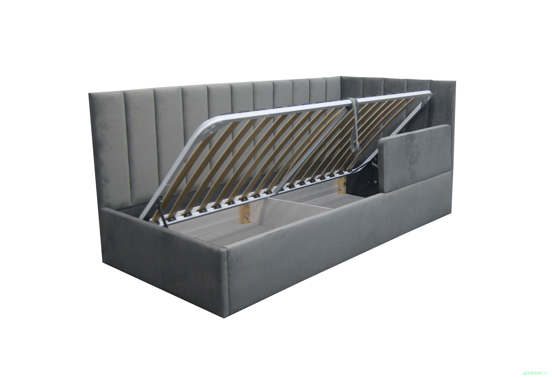 Ліжко-подіум Vika Перлина New підйомне + бортик, збірка права, 90х200 см, темно-сіре - Зображення 4 Зображення 4 - Ліжко-подіум Vika Перлина New підйомне + бортик, збірка права, 90х200 см, темно-сіре