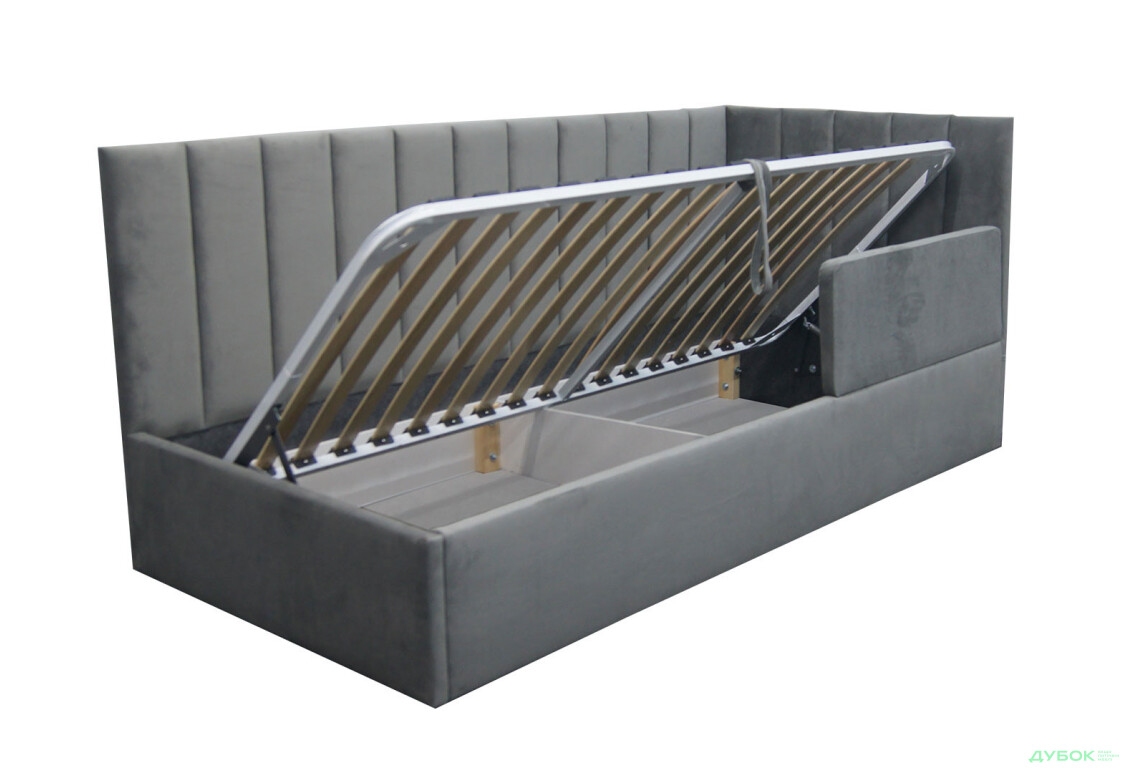 Ліжко-подіум Vika Перлина New підйомне + бортик, збірка права, 90х200 см, темно-сіре - Зображення 4 Зображення 4 - Ліжко-подіум Vika Перлина New підйомне + бортик, збірка права, 90х200 см, темно-сіре