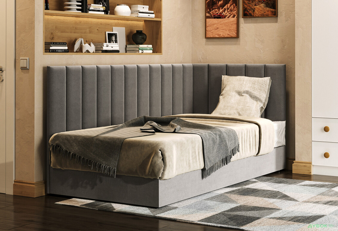 Ліжко-подіум Vika Перлина 90х200 см підйомне з матрацом, збірка права, темно-сіре (Malcolm 53) - Зображення 2 Зображення 2 - Ліжко-подіум Vika Перлина 90х200 см підйомне з матрацом, збірка права, темно-сіре (Malcolm 53)