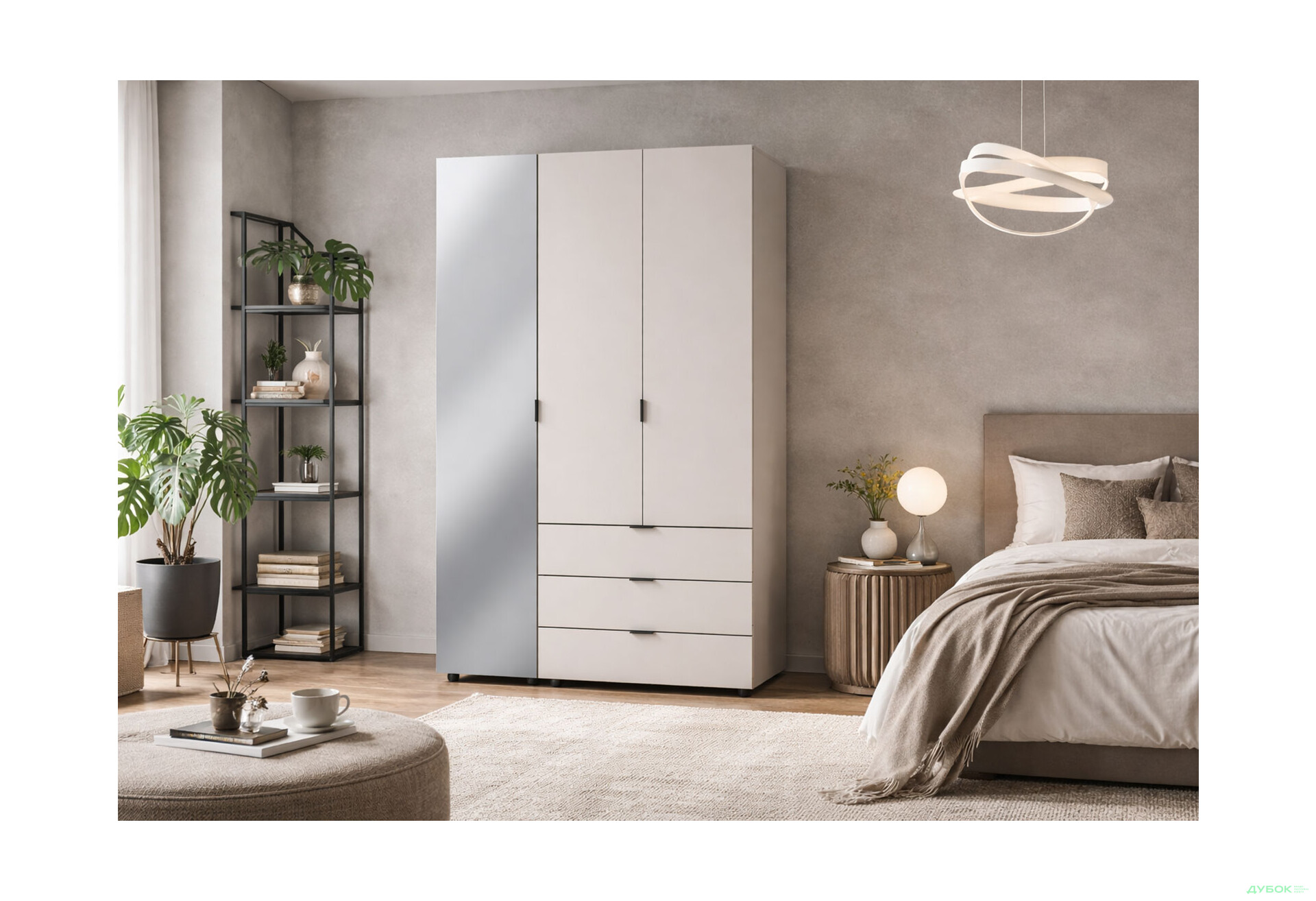 Изображение 2 - Шкаф Doros Гелар 3-дверная с зеркалом і 3 ящиками 117 см Кашемир