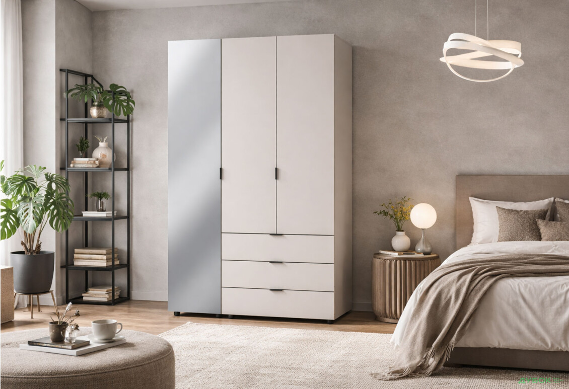 Изображение 2 - Шкаф Doros Гелар 3-дверная с зеркалом і 3 ящиками 117 см Кашемир