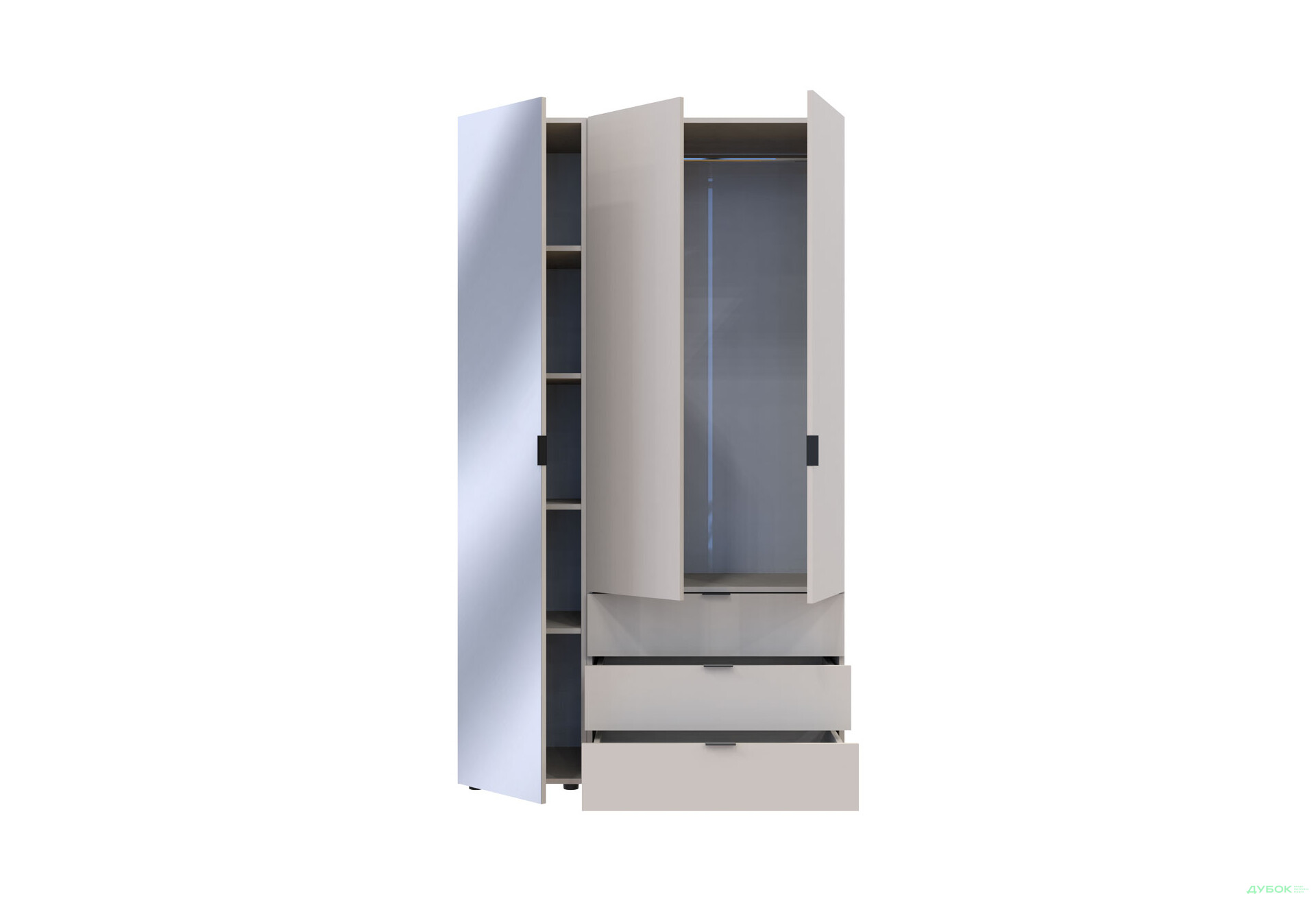 Изображение 4 - Шкаф Doros Гелар 3-дверная с зеркалом і 3 ящиками 117 см Кашемир