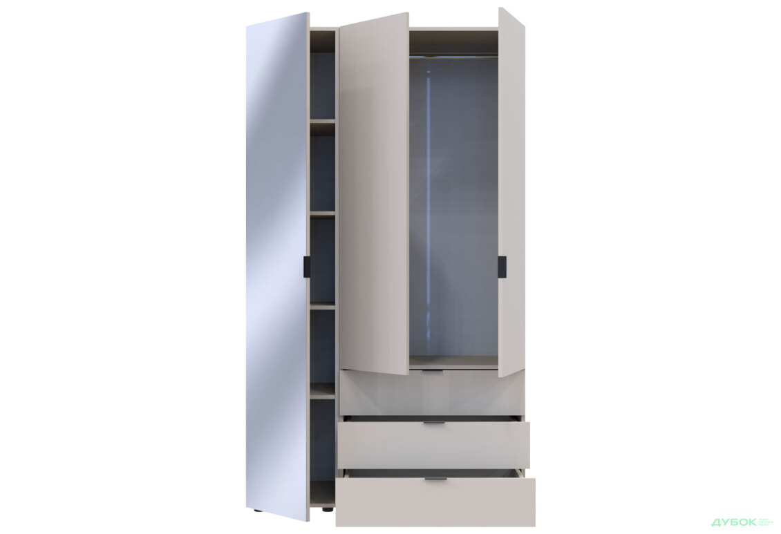 Изображение 4 - Шкаф Doros Гелар 3-дверная с зеркалом і 3 ящиками 117 см Кашемир