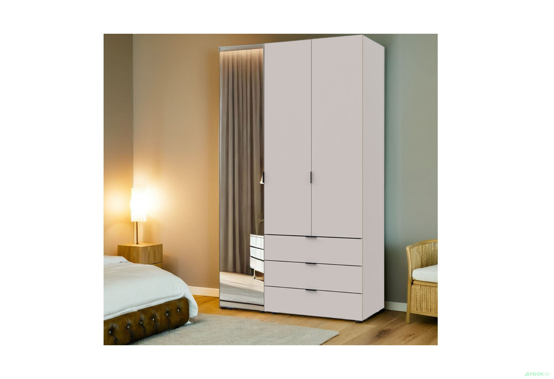 Изображение 2 - Шкаф Doros Гелар 3-дверная с зеркалом і 3 ящиками 117 см Кашемир