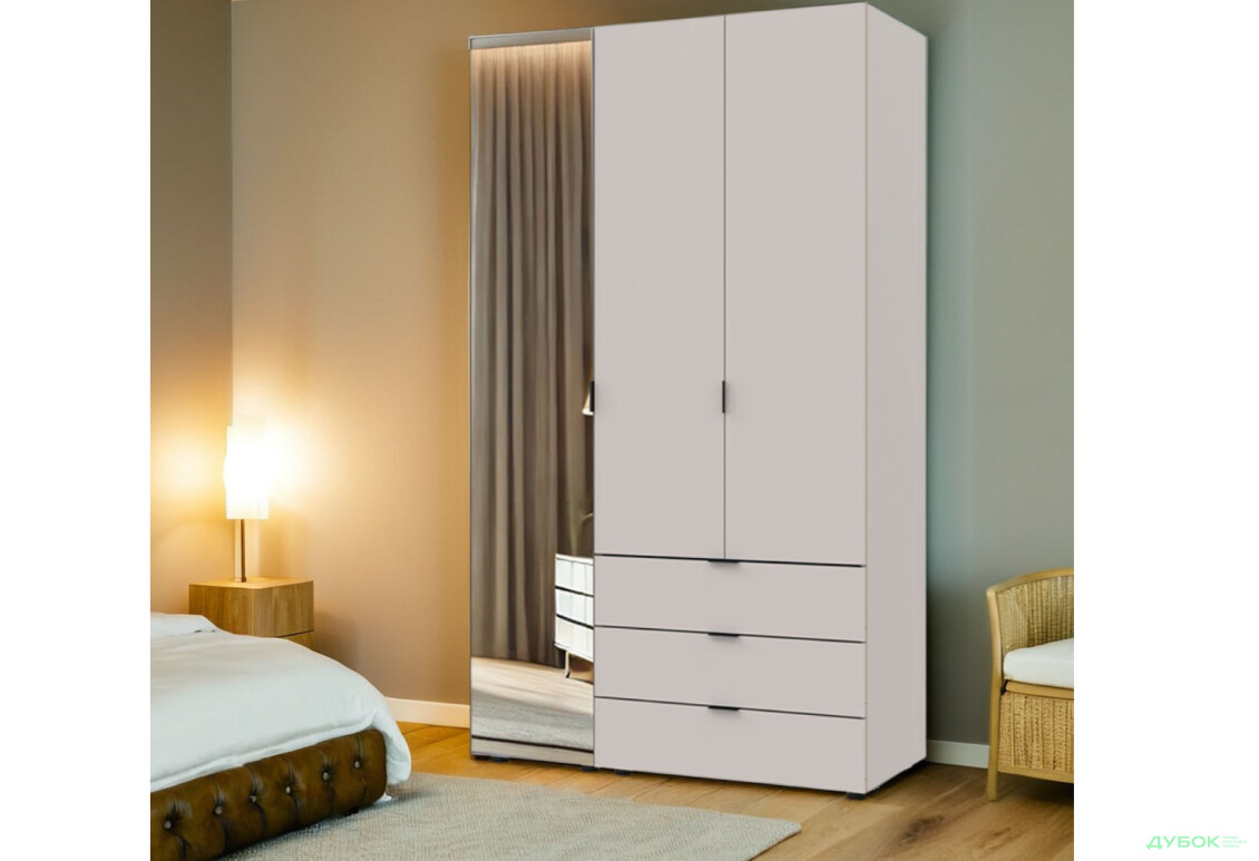 Изображение 2 - Шкаф Doros Гелар 3-дверная с зеркалом і 3 ящиками 117 см Кашемир