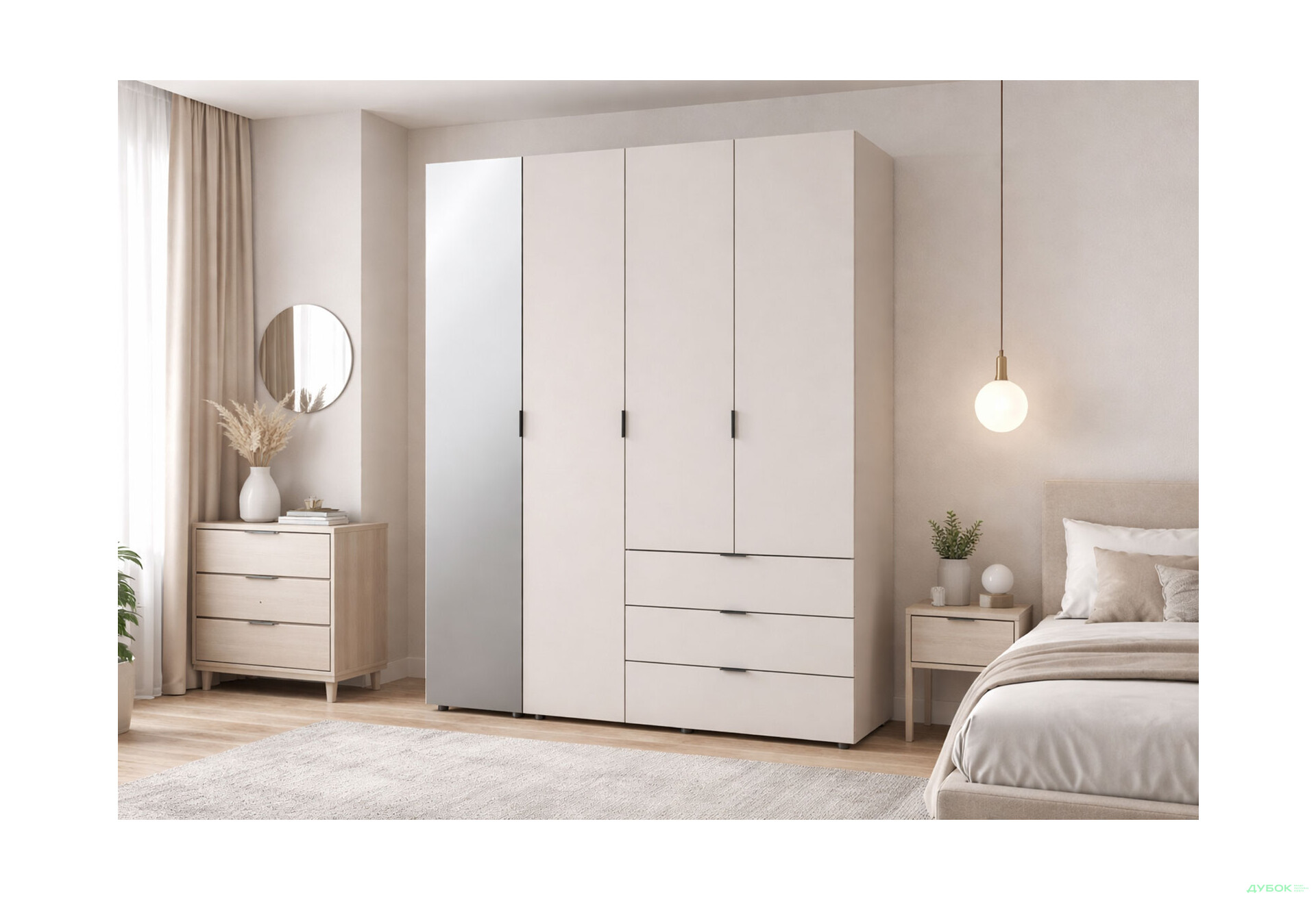 Зображення 2 - Шафа Doros Гелар 4-дверна з дзеркалом і 3 шухлядами 155 см Кашемір