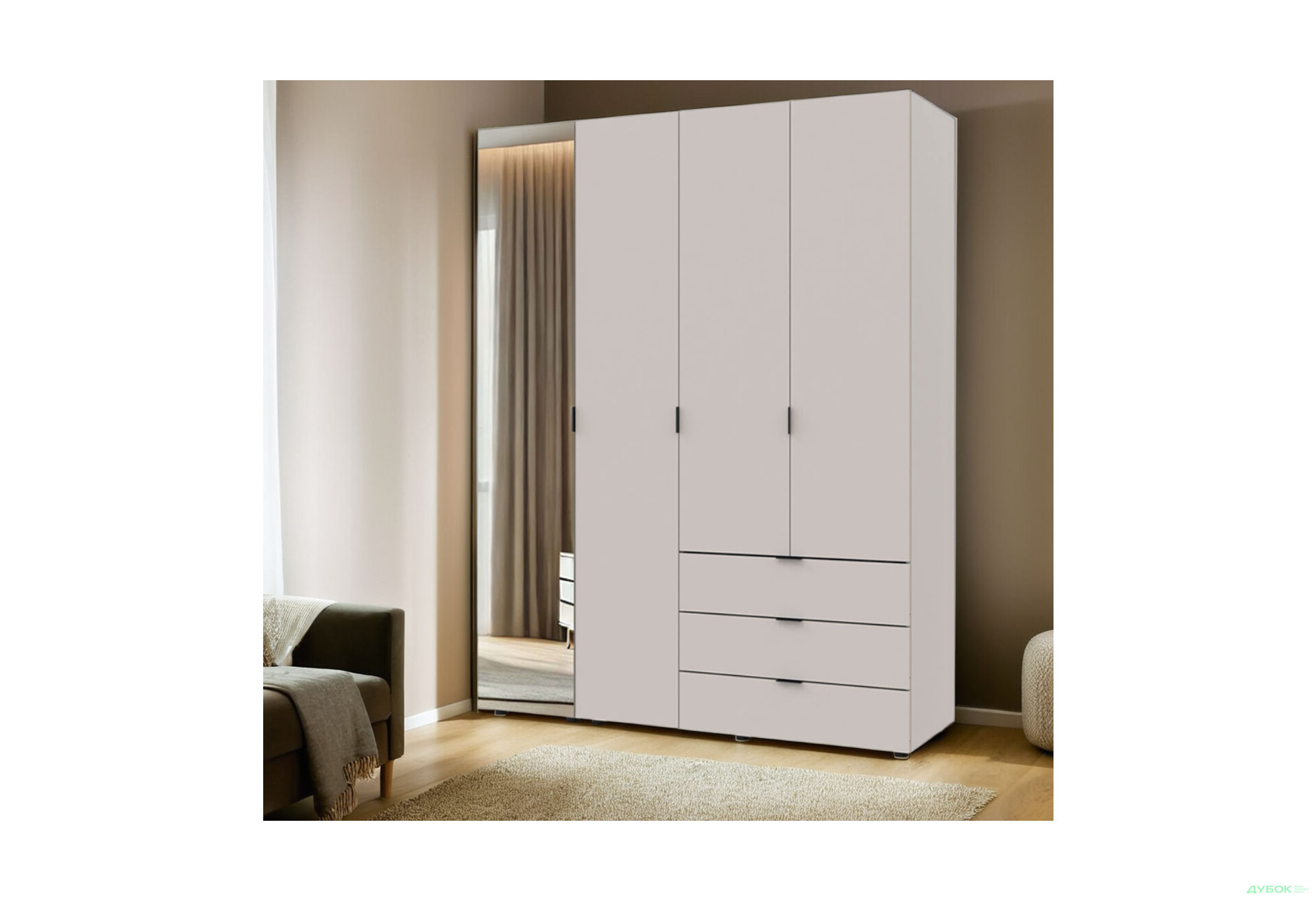 Изображение 2 - Шкаф Doros Гелар 4-дверная с зеркалом і 3 ящиками 155 см Кашемир