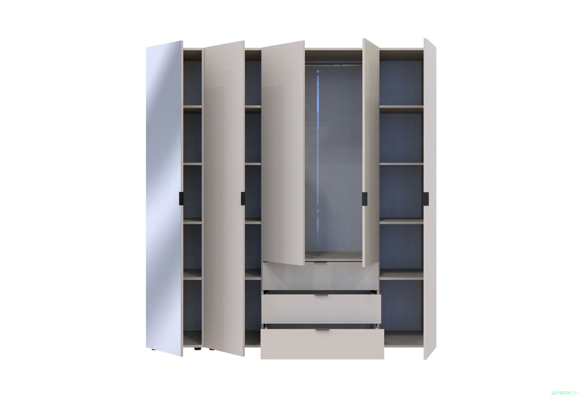 Изображение 5 - Шкаф Doros Гелар 5-дверная с зеркалом і 3 ящиками 194 см Кашемир