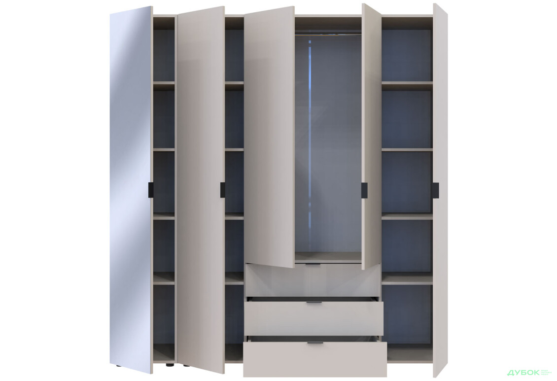 Изображение 5 - Шкаф Doros Гелар 5-дверная с зеркалом і 3 ящиками 194 см Кашемир