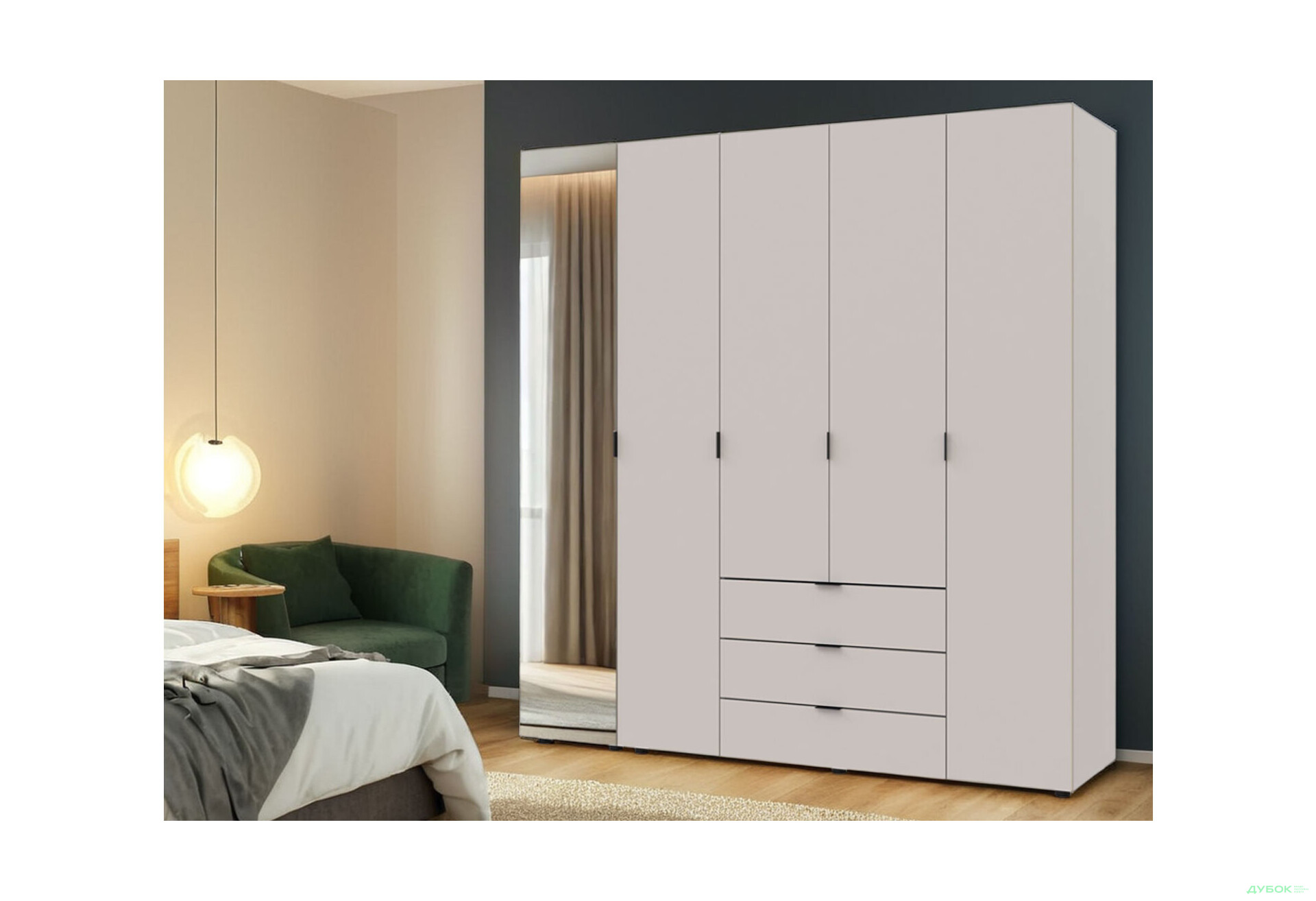 Изображение 2 - Шкаф Doros Гелар 5-дверная с зеркалом і 3 ящиками 194 см Кашемир