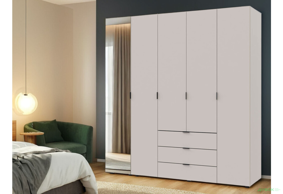 Изображение 2 - Шкаф Doros Гелар 5-дверная с зеркалом і 3 ящиками 194 см Кашемир