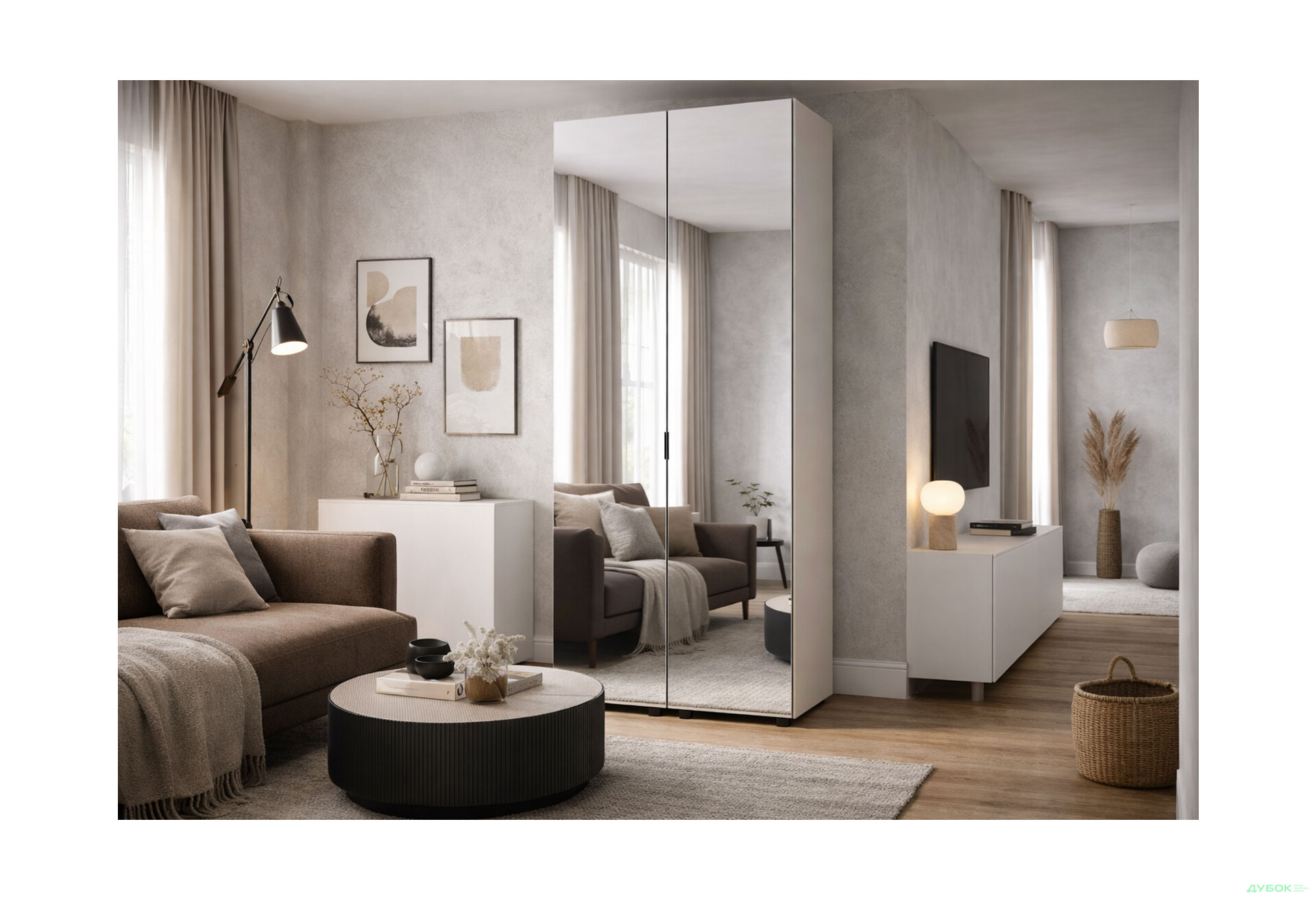 Изображение 2 - Шкаф Doros Гелар 2-дверная с зеркалом 78 см Кашемир