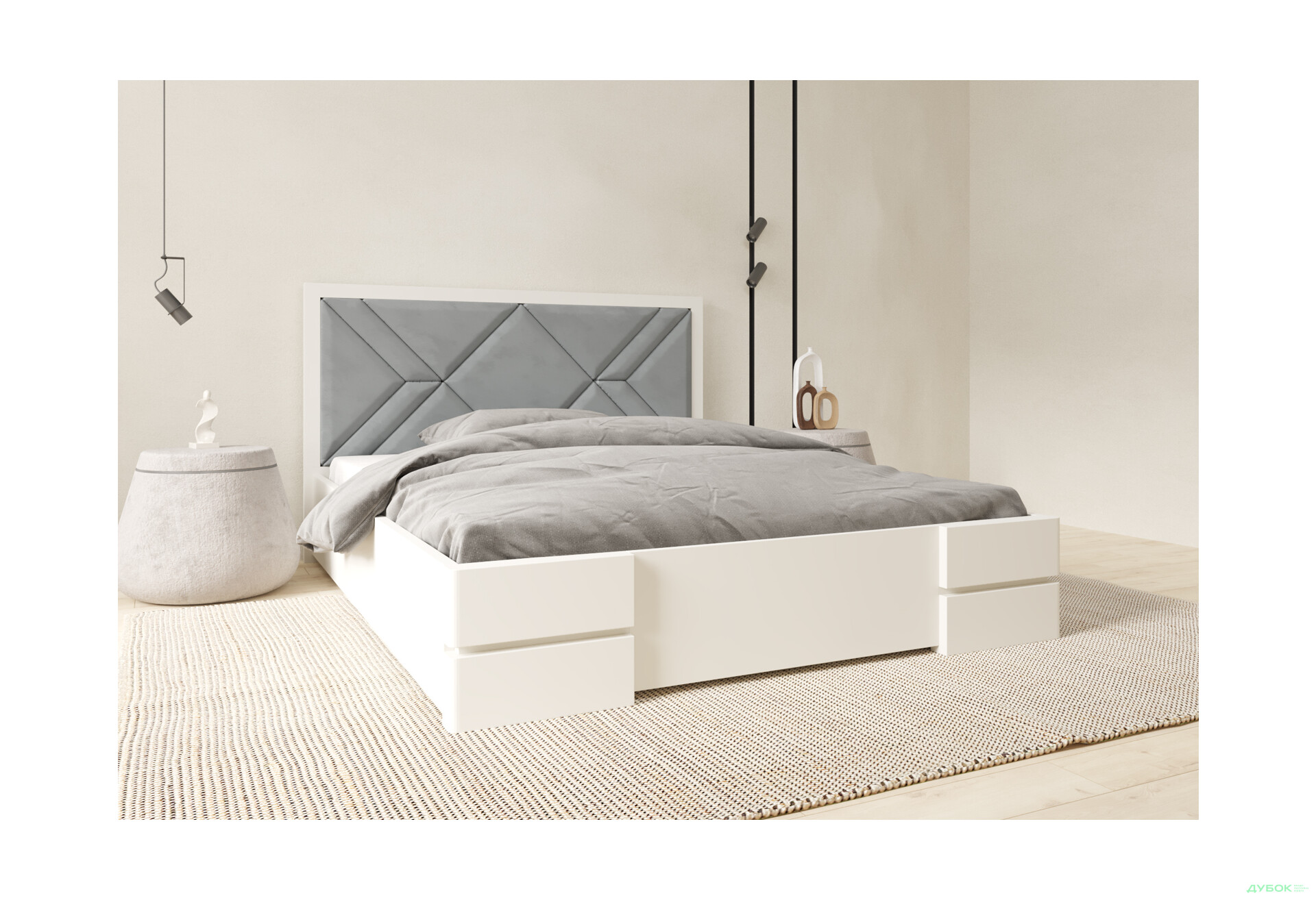 Изображение 4 - Кровать-подиум Arbor Drev Елит с матрасом София Нью 160 см тк. Лагуна 42, белая, сосна