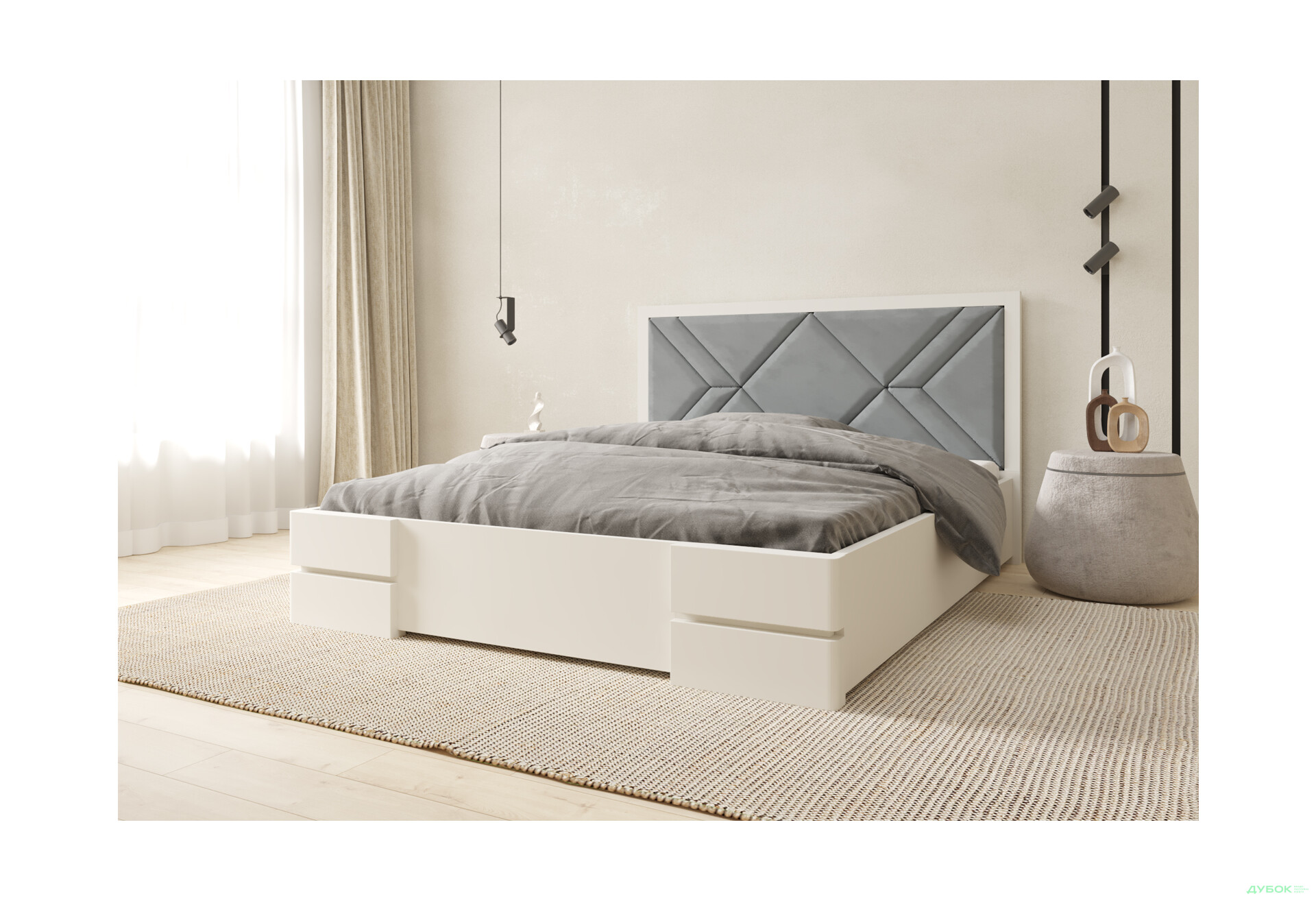 Изображение 2 - Кровать-подиум Arbor Drev Елит с матрасом София Нью 160 см тк. Лагуна 42, белая, сосна