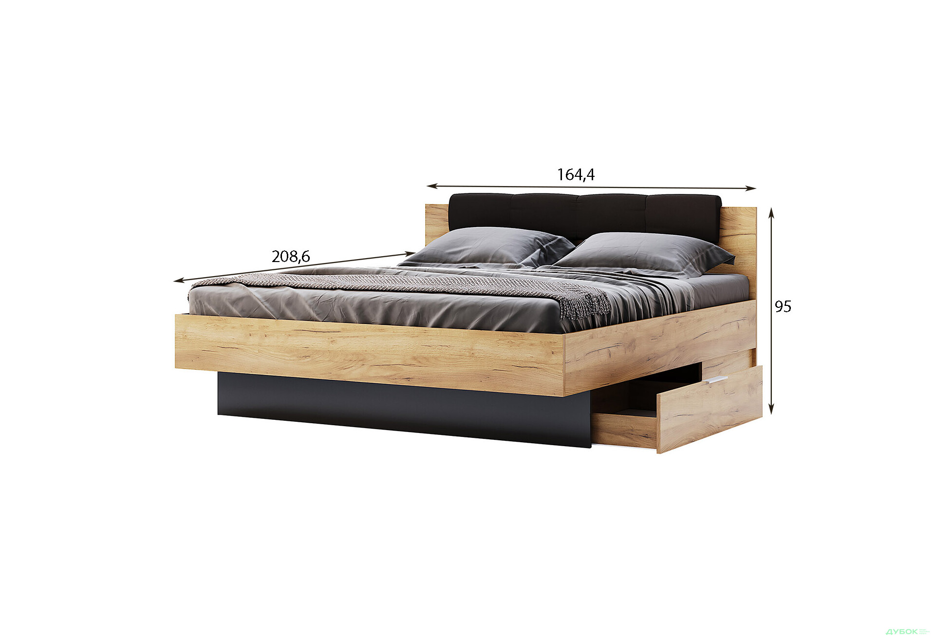 Изображение 6 - Кровать MiroMark Луна с вкладом и матрасом София Нью 160х200 см с ящиками, лава/дуб крафт