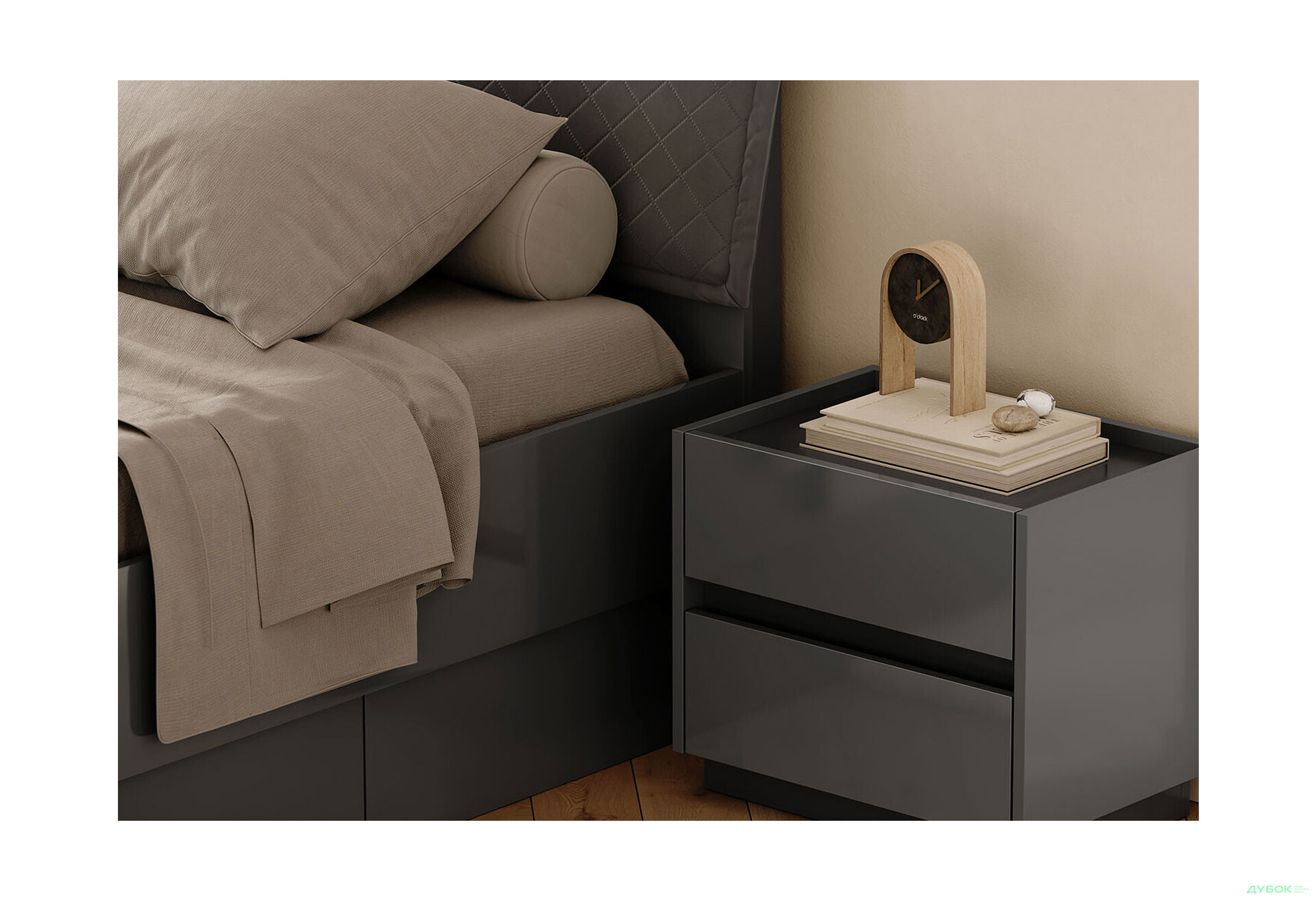 Ліжко-подіум MiroMark Тео із вкладом та матрацом Софія Нью 160х200 см з шухлядами, мат антрацит / мат графіт - Зображення 3 Зображення 3 - Ліжко-подіум MiroMark Тео із вкладом та матрацом Софія Нью 160х200 см з шухлядами, мат антрацит / мат графіт