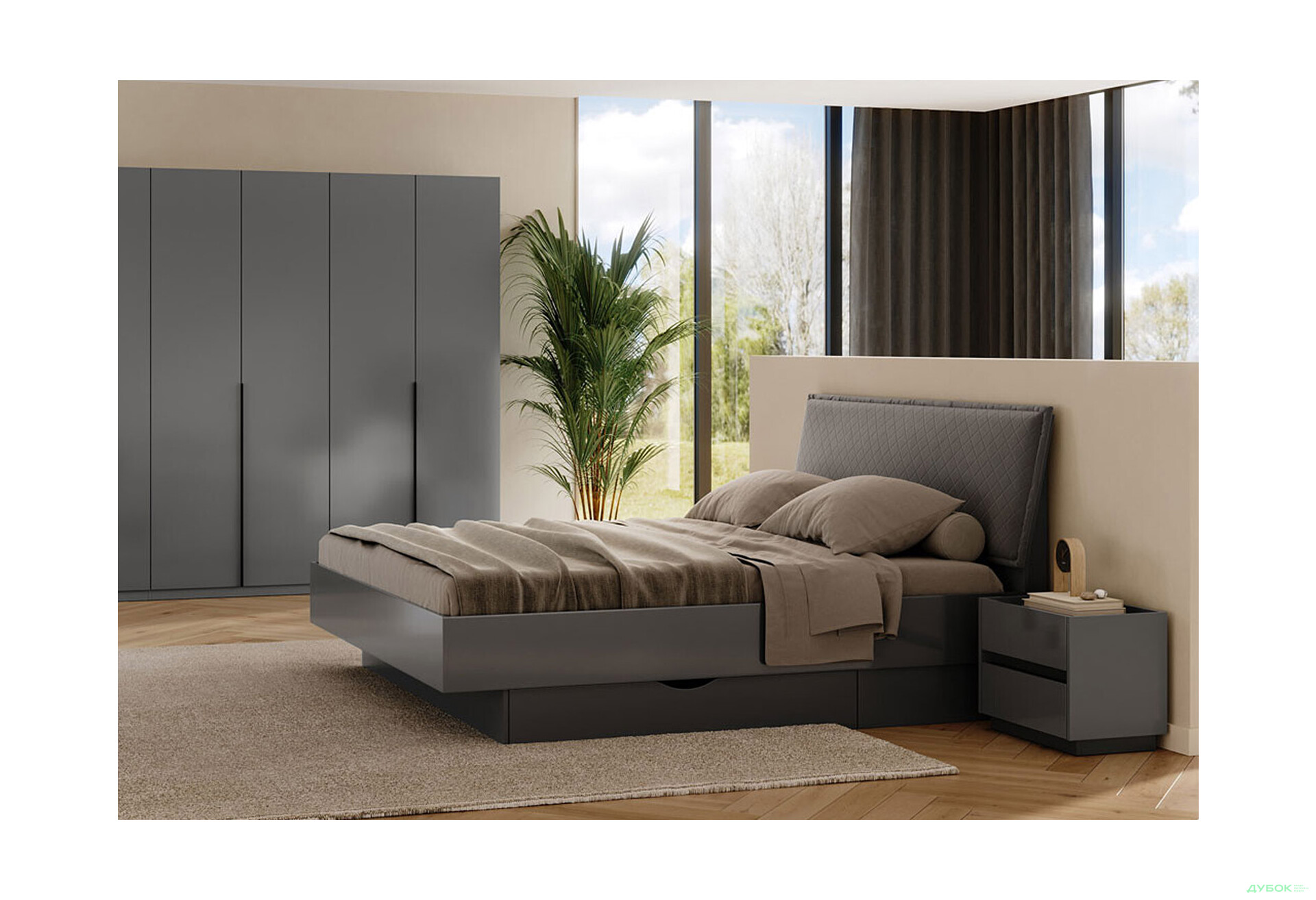 Ліжко-подіум MiroMark Тео із вкладом та матрацом Софія Нью 160х200 см з шухлядами, мат антрацит / мат графіт - Зображення 2 Зображення 2 - Ліжко-подіум MiroMark Тео із вкладом та матрацом Софія Нью 160х200 см з шухлядами, мат антрацит / мат графіт