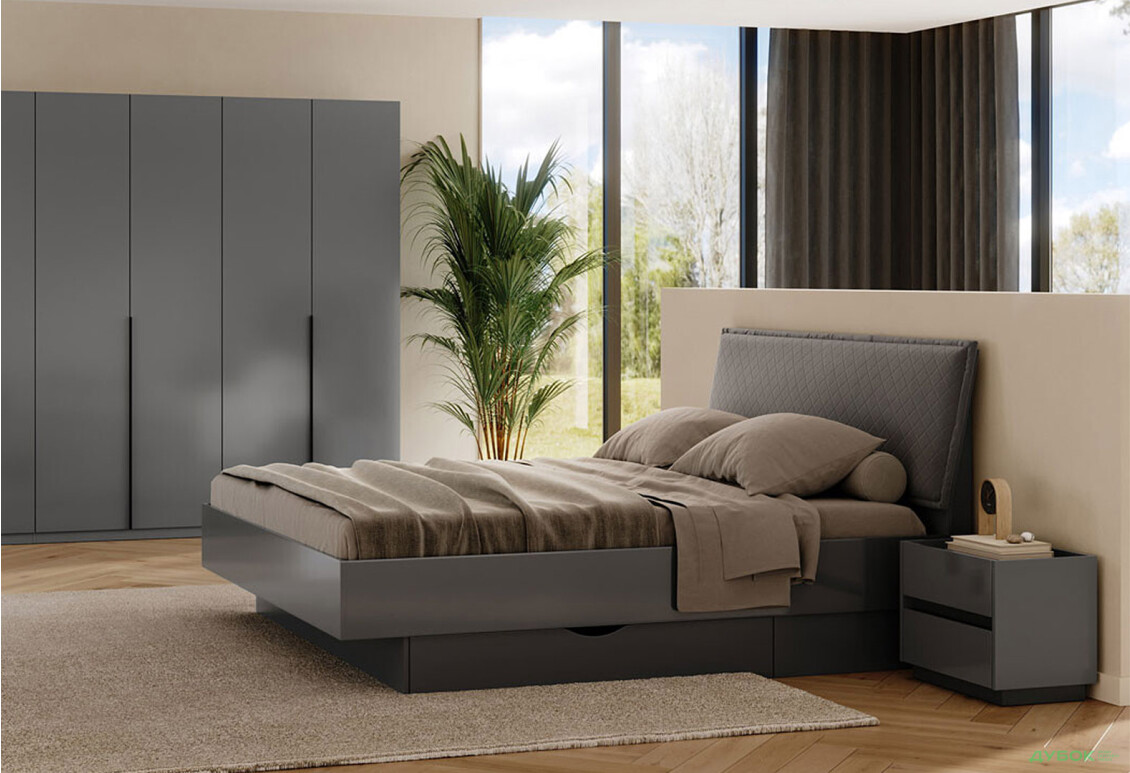 Ліжко-подіум MiroMark Тео із вкладом та матрацом Софія Нью 160х200 см з шухлядами, мат антрацит / мат графіт - Зображення 2 Зображення 2 - Ліжко-подіум MiroMark Тео із вкладом та матрацом Софія Нью 160х200 см з шухлядами, мат антрацит / мат графіт