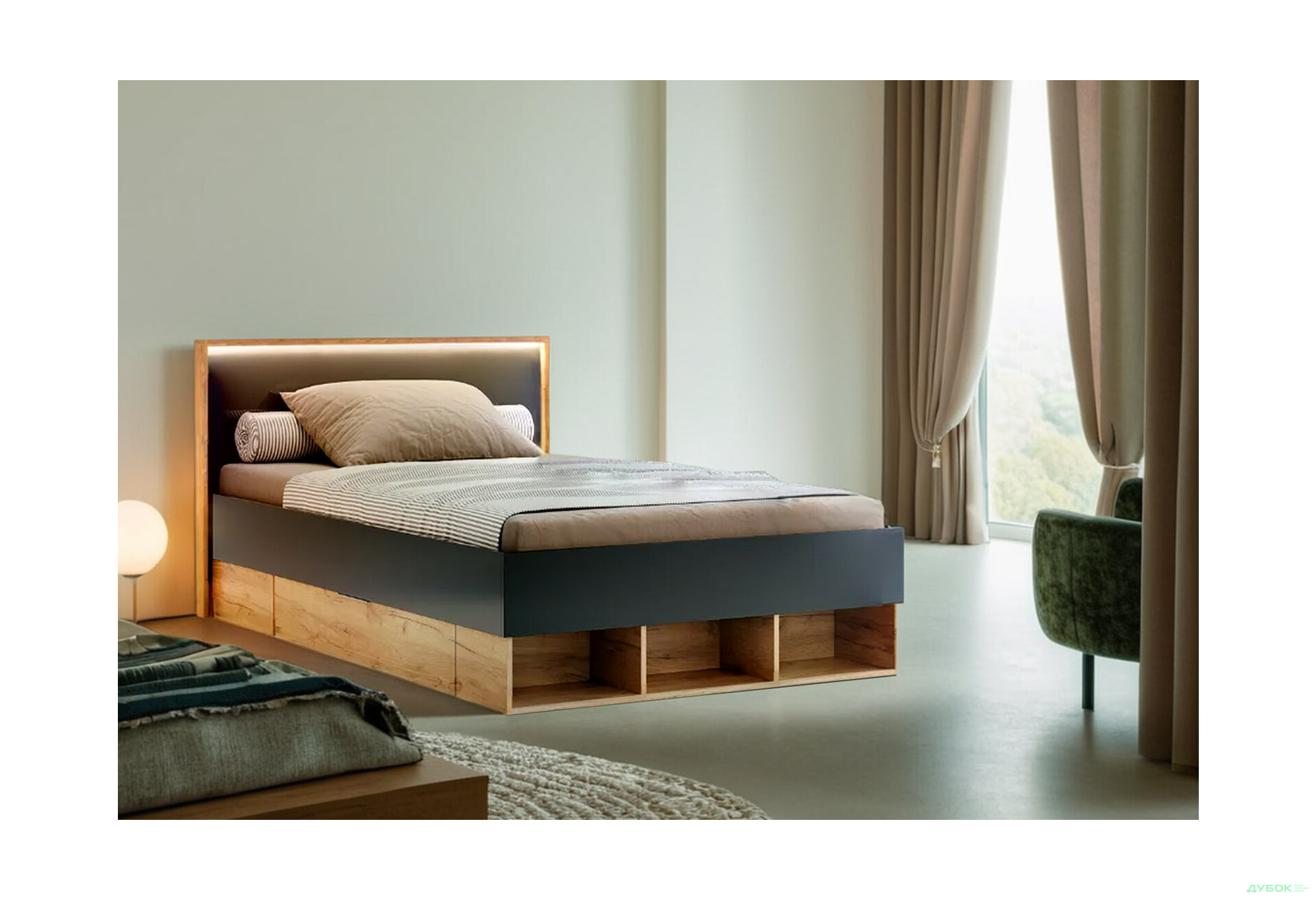 Ліжко MiroMark Луна Джуніор із вкладом та матрацом Софія Нью 120х200 см з шухлядами, лава/дуб крафт - Зображення 2 Зображення 2 - Ліжко MiroMark Луна Джуніор із вкладом та матрацом Софія Нью 120х200 см з шухлядами, лава/дуб крафт