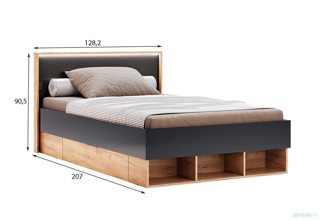 Ліжко MiroMark Луна Джуніор із вкладом та матрацом Софія Нью 120х200 см з шухлядами, лава/дуб крафт - Зображення 6 Зображення 6 - Ліжко MiroMark Луна Джуніор із вкладом та матрацом Софія Нью 120х200 см з шухлядами, лава/дуб крафт