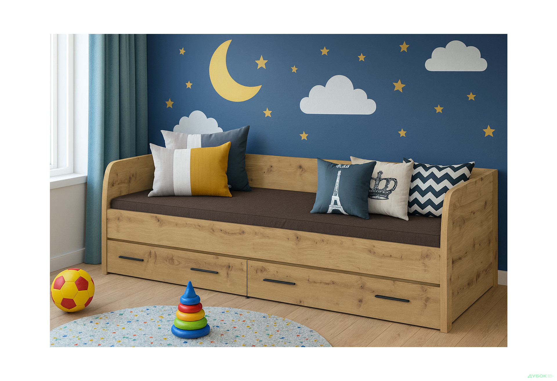 Ліжко VMV holding Айсон з матрацом Софія Нью 90х200 см з шухлядами, дуб артізан - Зображення 2 Зображення 2 - Ліжко VMV holding Айсон з матрацом Софія Нью 90х200 см з шухлядами, дуб артізан