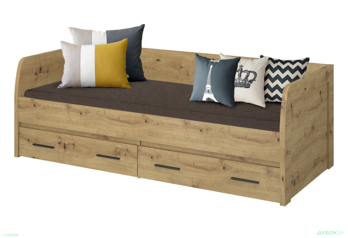 Ліжко VMV holding Айсон з матрацом Софія Нью 90х200 см з шухлядами, дуб артізан - Зображення 1 Зображення 1 - Ліжко VMV holding Айсон з матрацом Софія Нью 90х200 см з шухлядами, дуб артізан