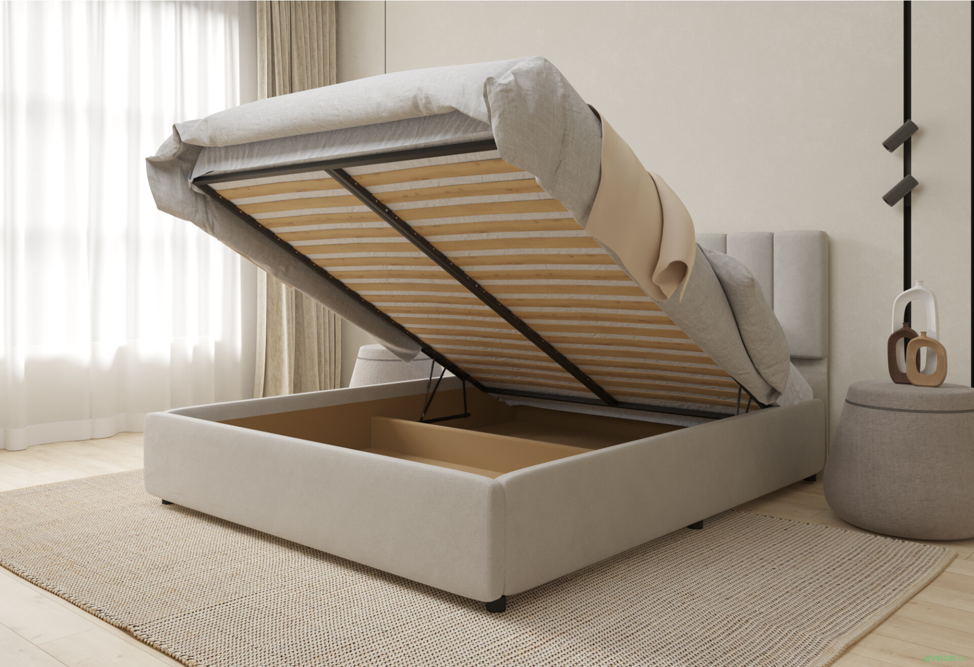 Зображення 5 - Ліжко-подіум UMa Монро з матрацом Софія Нью 180х200 см підйомне, світло-бежеве (Fancy 06)