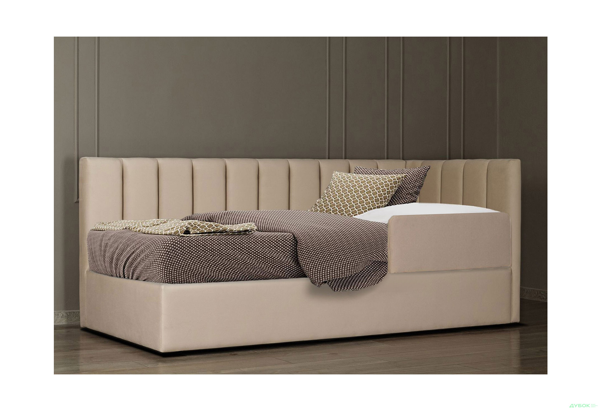 Ліжко-подіум Eurosof Софі 90х200 см з нішею та металопідйомником + бортик, бежевий - Зображення 2 Зображення 2 - Ліжко-подіум Eurosof Софі 90х200 см з нішею та металопідйомником + бортик, бежевий